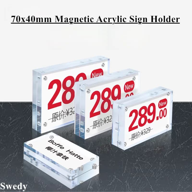 Porta etichette magnetico in acrilico da 70x40 mm Porta cartellino del prezzo Visualizza porta cartellino Porta carte dati Porta etichette prezzo
