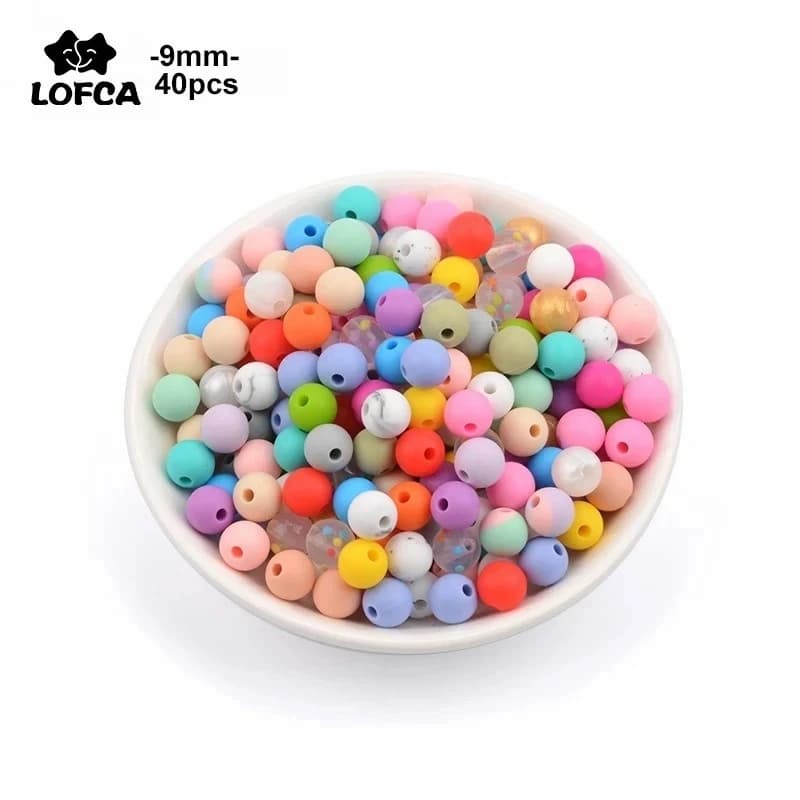 LOFCA 9mm 40 pz/lotto Perline di Silicone Allentate Rotonde Per La Collana di Silicone FAI DA TE Collana di Dentizione In Silicone Perline di Silicone BPA Libero