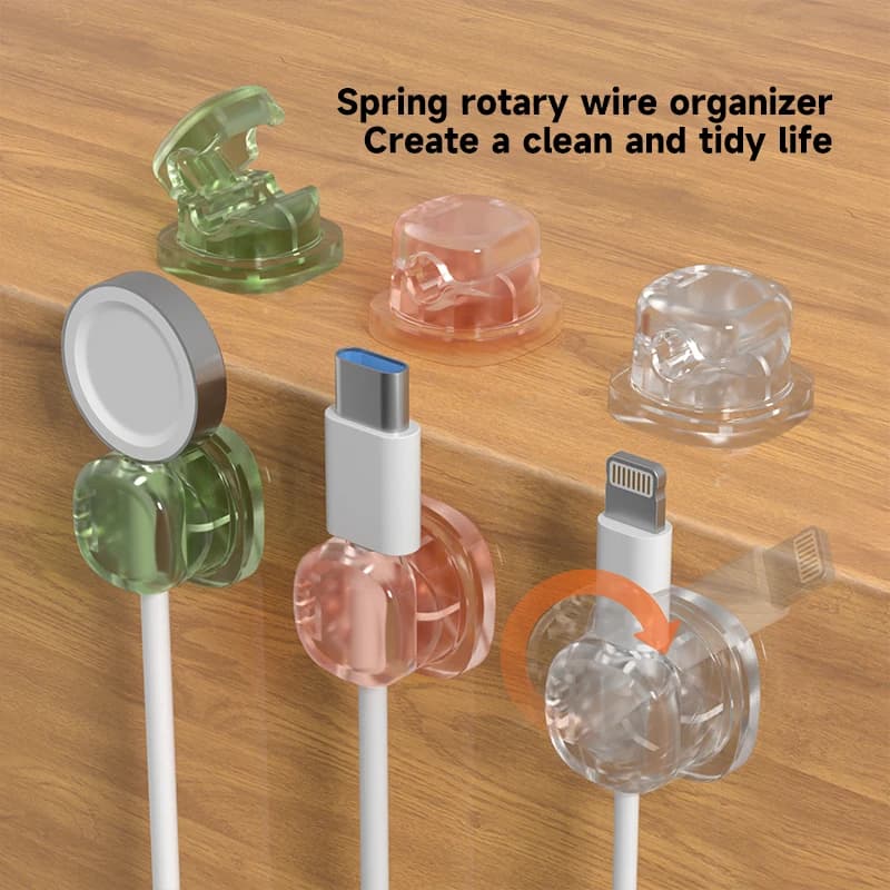 Organizzatore di Cavi da Scrivania Senza Tracce - Supporti per Cavi in Silicone Rotanti ed Elastici, Ganci Autoadesivi per Gestione Cavi Telefono