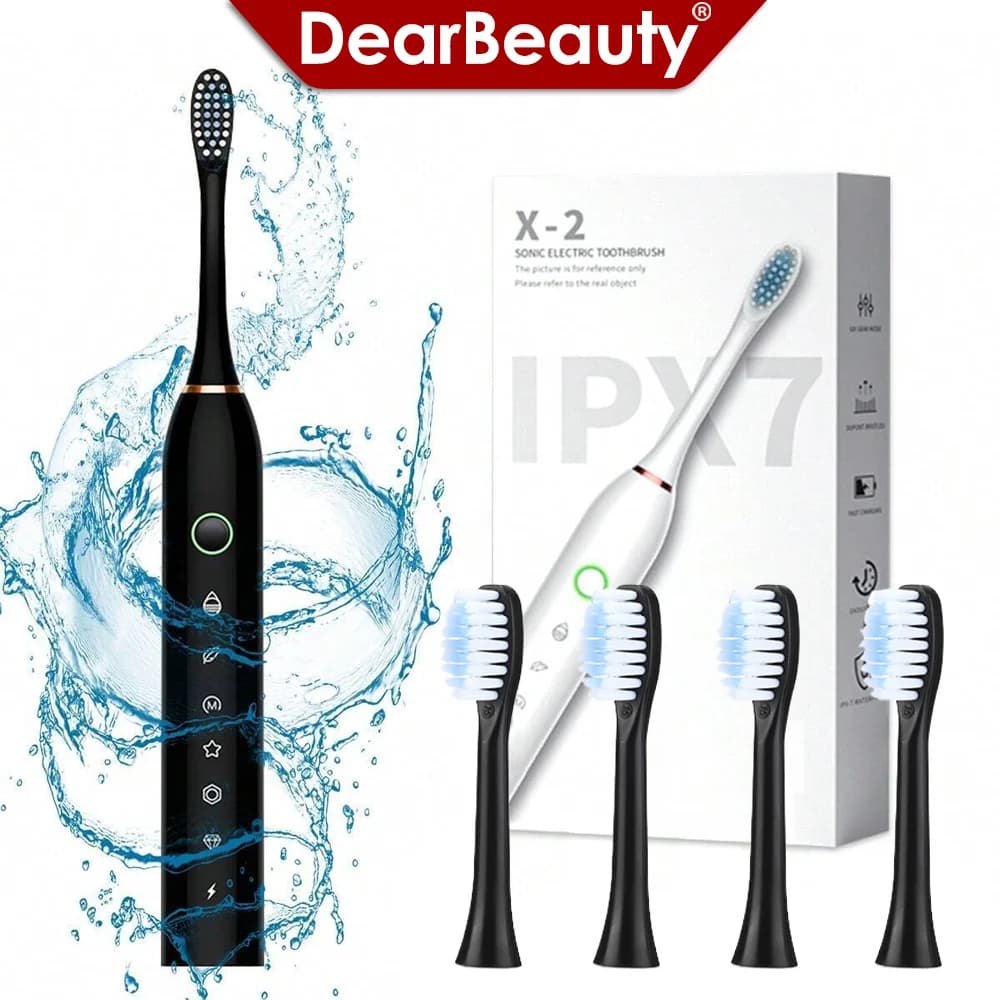 6 mode rechargeable electronic toothbrush with spare heads Adult waterproof teeth cleaner