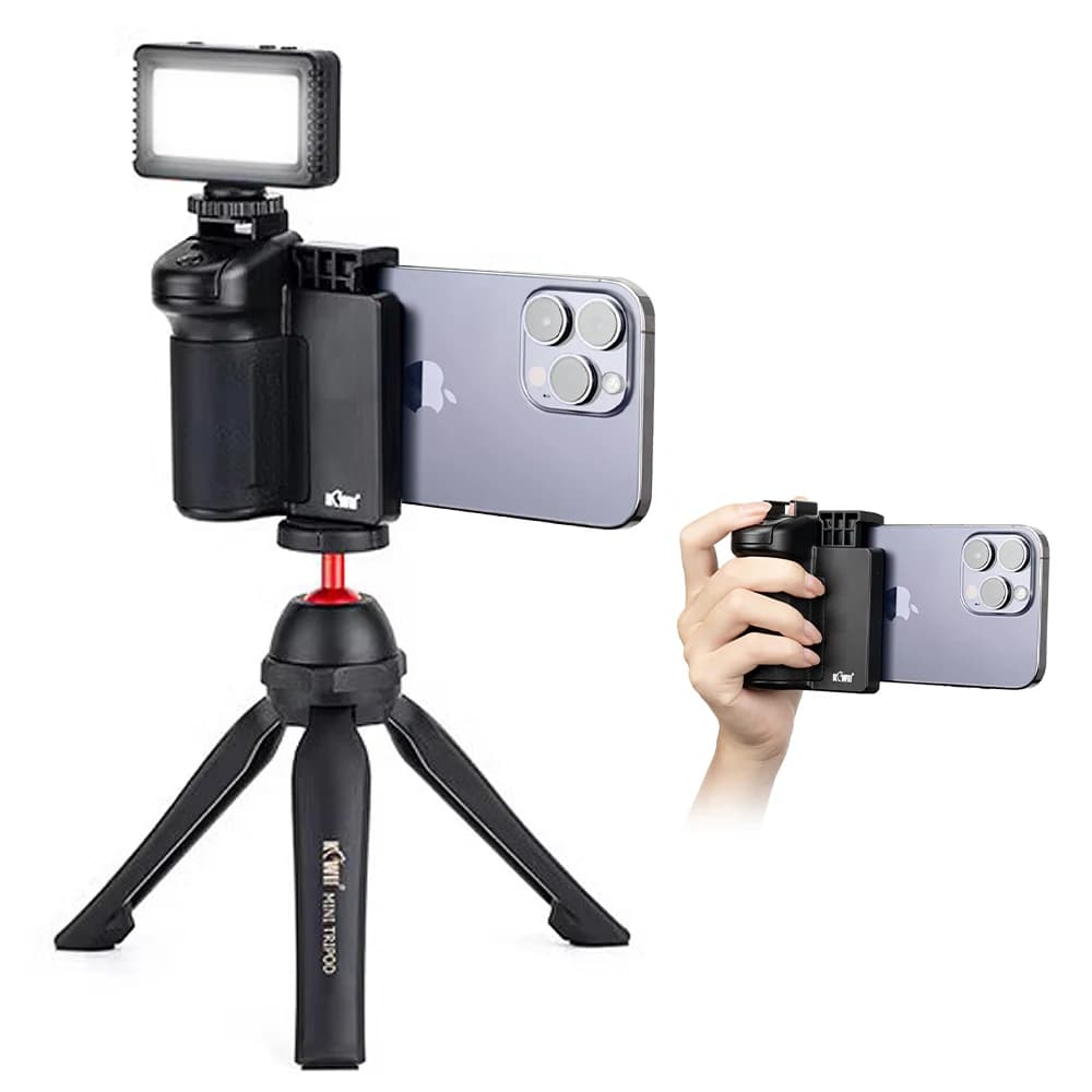 Supporto per treppiede per telefono con impugnatura per fotocamera del telefono con otturatore remoto staccabile e adattatore per pattino freddo per iPhone 14 15 16 Pro Max