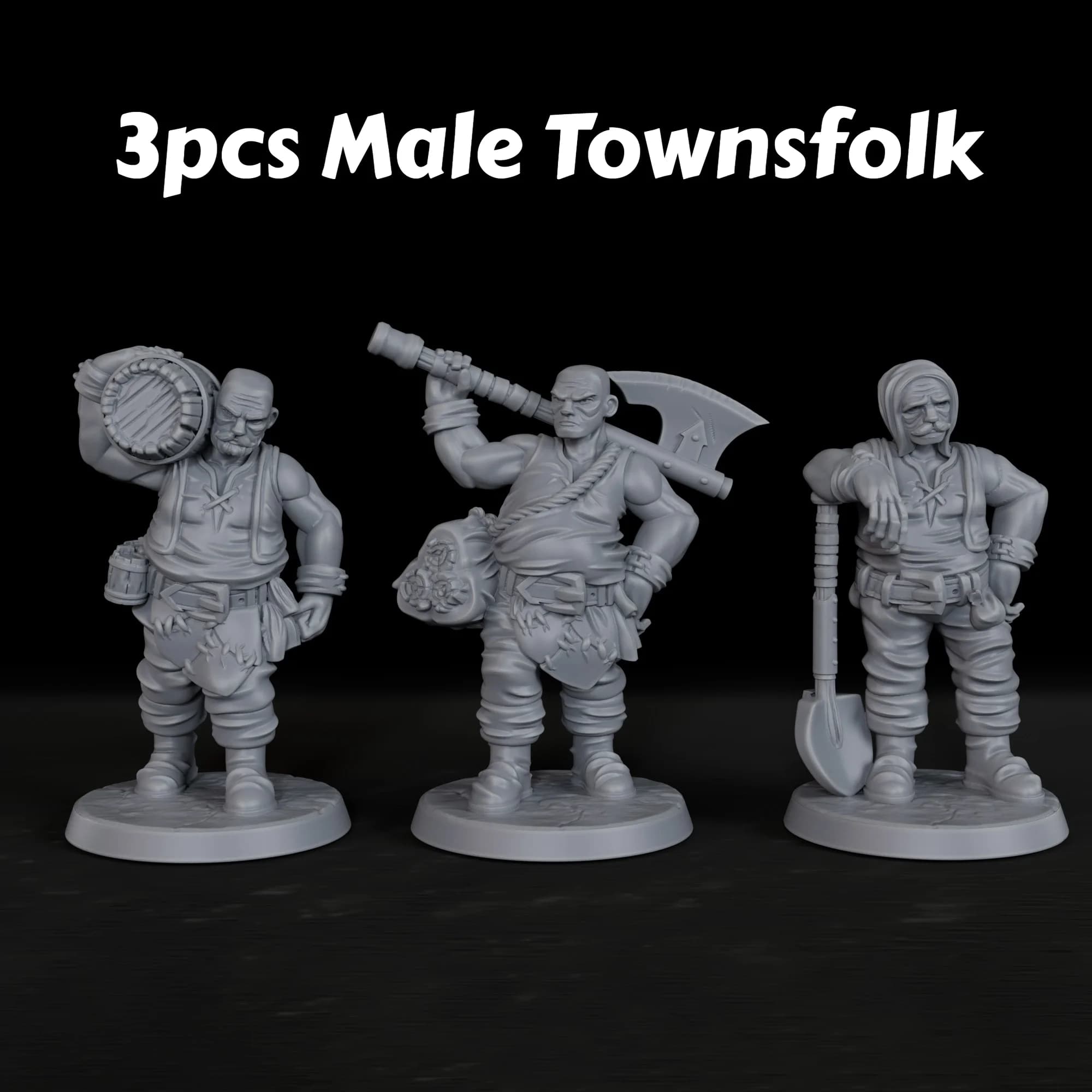 3pcs Male Townsfolk Miniature - Great Christmas & Halloween Accessory for Classic RPG Tabletop Game, Collectors' First Choice