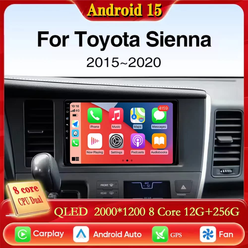 Car Radio For Toyota Sienna XL30 2015 2016 2017 2018 2019 2020 Wireless Carplay Android 15 Auto Car Multimedia Player 2 Din