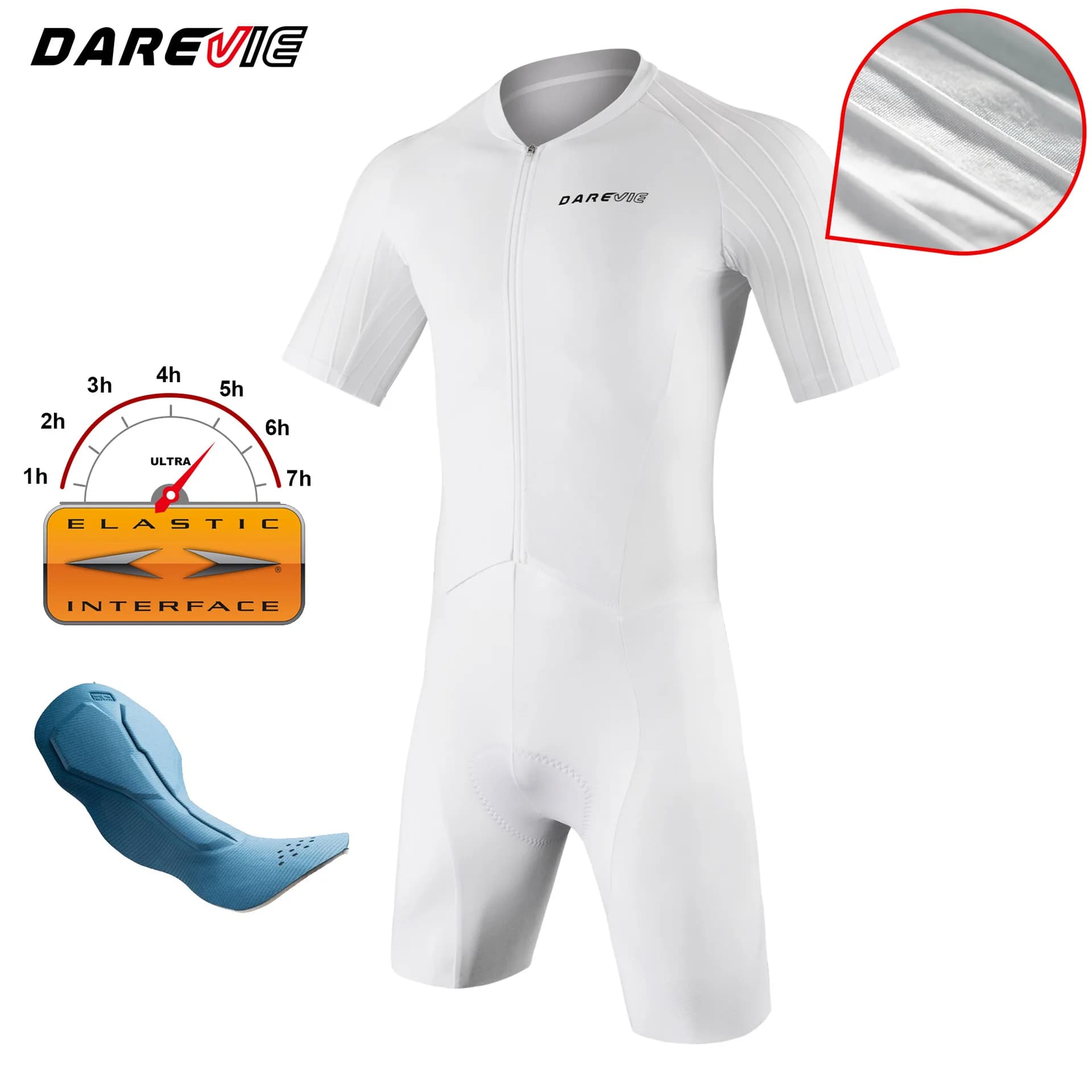 Yongwei Darevie Aero Competizione di ciclismo su strada aerodinamico Tuta intera a maniche corte bianco puro con pantaloni a doppia freccia Cushio