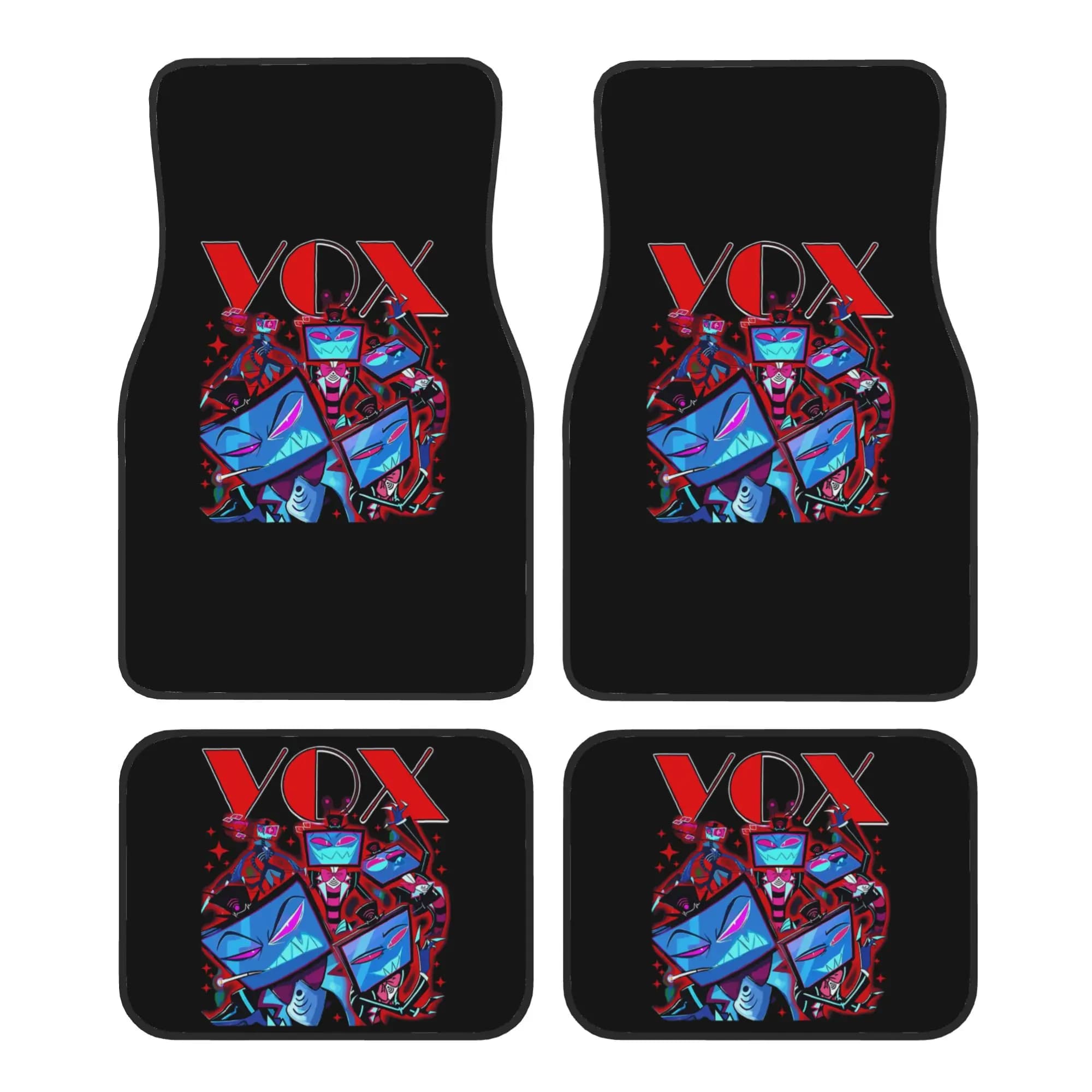 Hazbins Anime Animation Hotel Vox Car Floor Mats of 4 Pieces Crystal Velvet Rugs Universal Car Front Rear Carpets Foot Mats