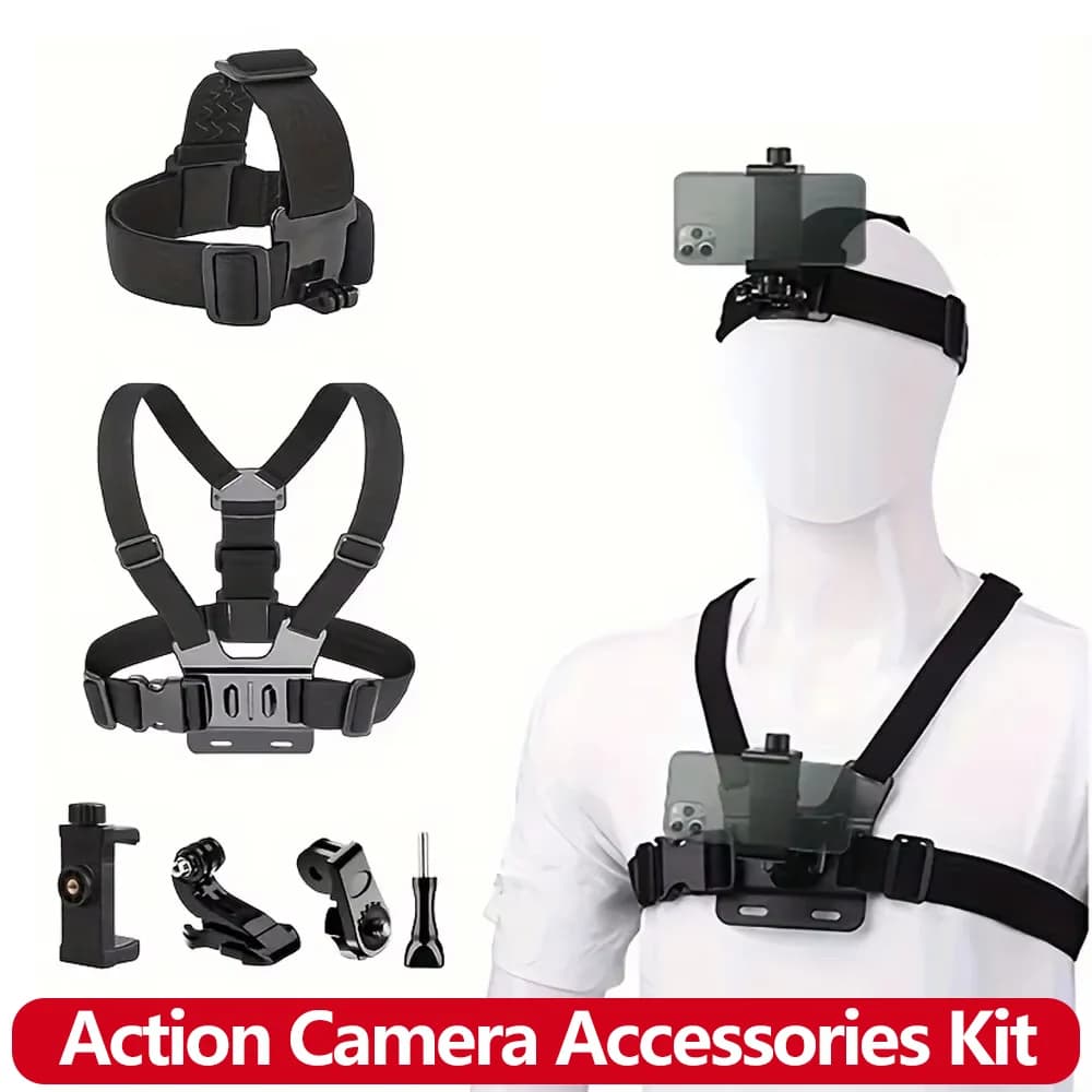All-in-One Action Camera Accessories Kit Head Strap Chest Strap Mount Adjustable for GoPro Hero Phone Osmo SJCAM AKASO insta360