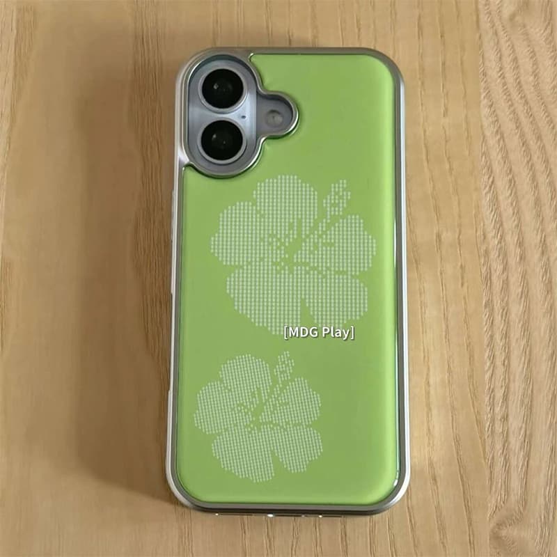 Korean Green Background Flower Electroplated Drip Glue Phone Case For iPhone 18 Pro Max 17 Air 16 15 14 Plus 13 12 11 Back Cover