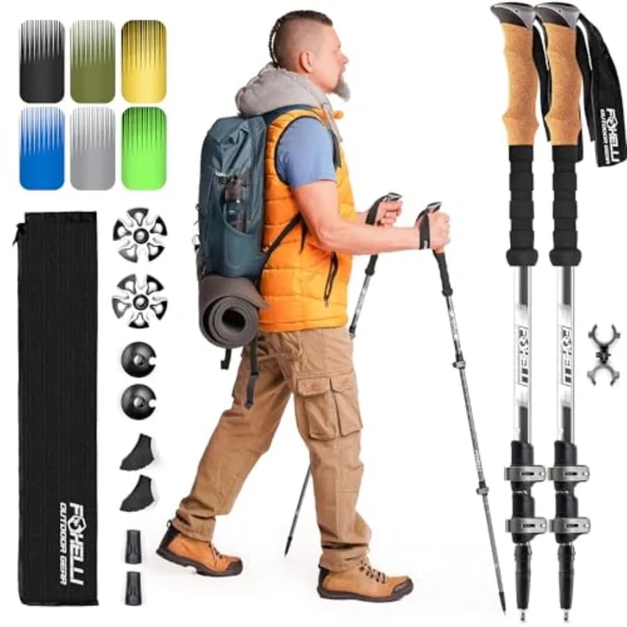 Trekking Poles Lightweight Collapsible Aircraft Grade Aluminum Hiking Poles with Cork Grips Quick Locks and All-Terrain Accesso