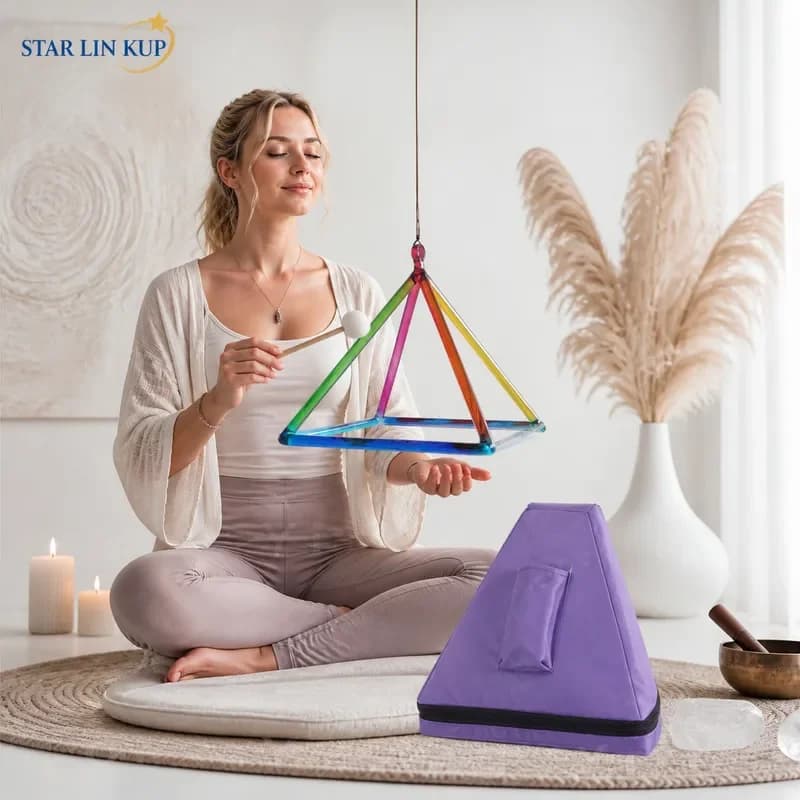STAR LIN KUP 12 Inch Rainbow Blue Quartz Crystal Singing Pyramid Chakra Balancing Yoga Meditation Sound Healing Instrument