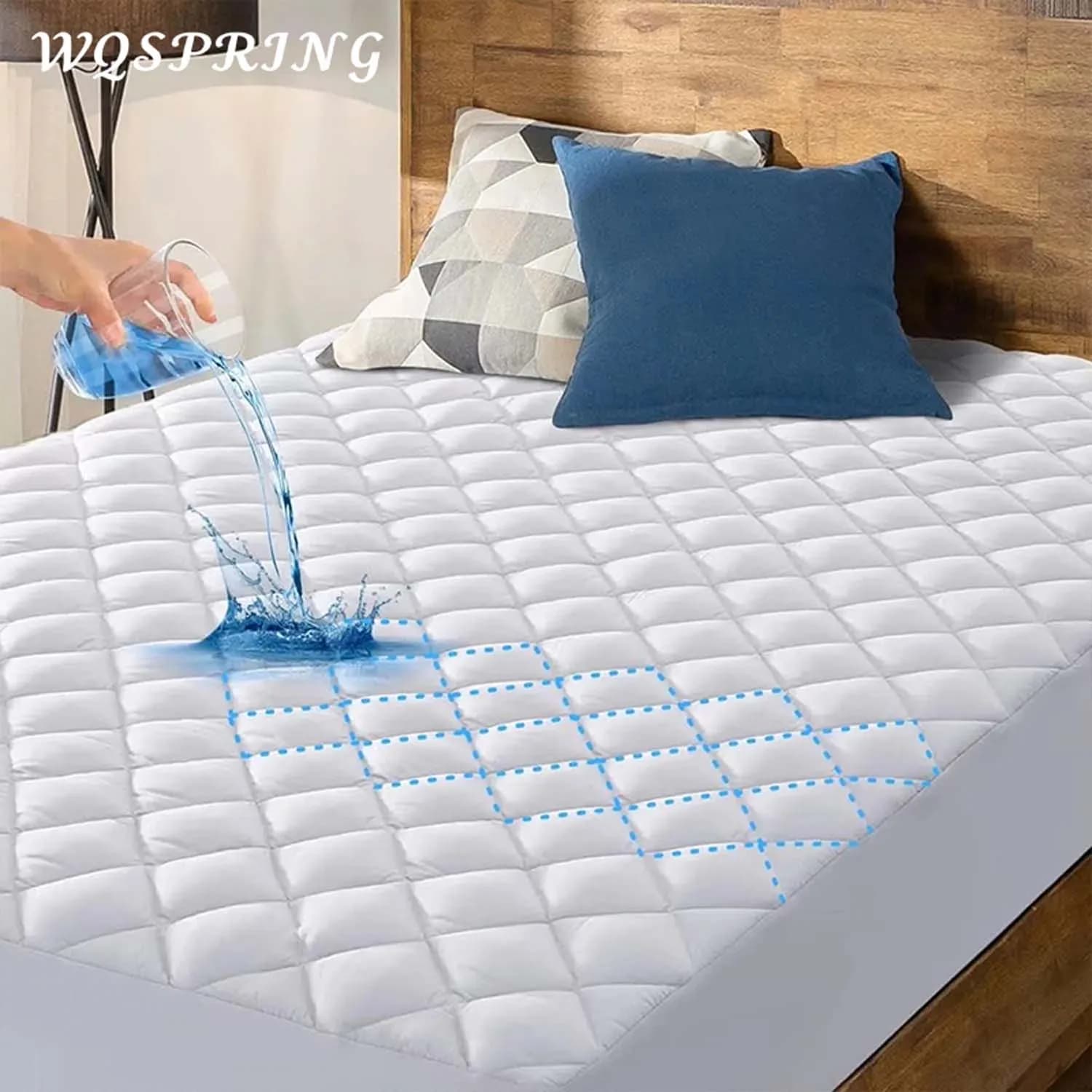 WQSPRING Coprimaterasso impermeabile al 100% Coprimaterasso trapuntato in tessuto 3D Air Copriletto con angoli jacquard morbido