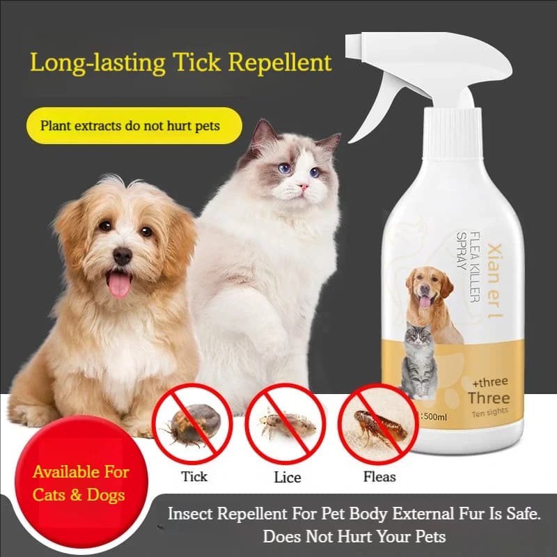 500ml Spray repellente per insetti per animali domestici, antipulci e zecche, con olio di lavanda, olio di canfora, acqua deionizzata per il corpo dell'animale domestico, pelliccia esterna