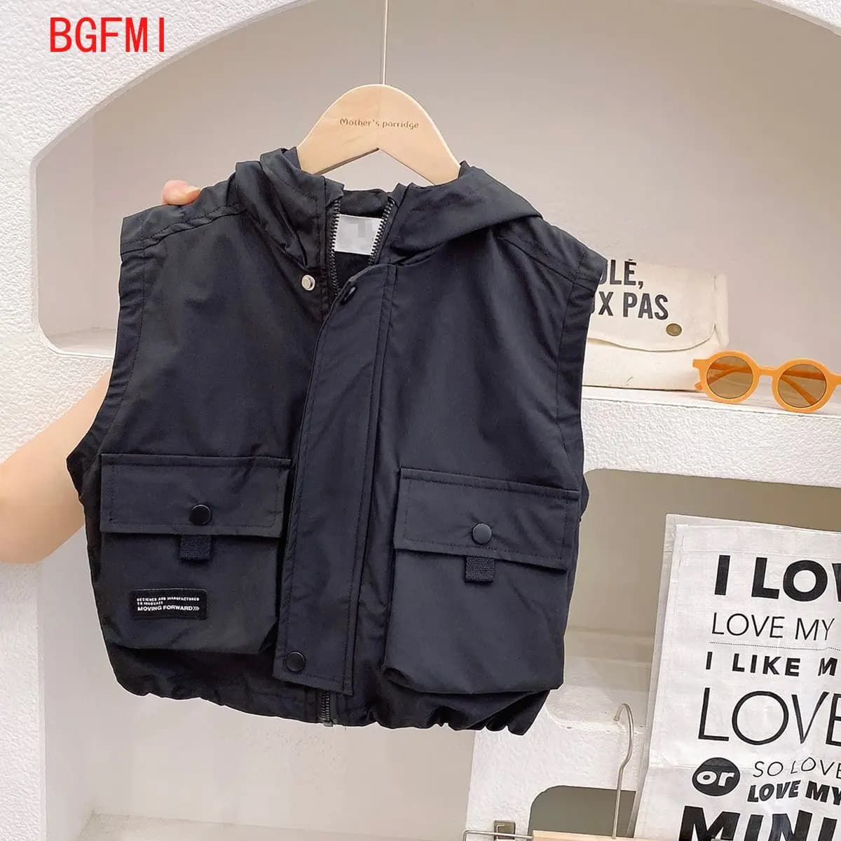 Gilet con cerniera per bambini Primavera Autunno Coreano Nuova tasca grande Vestcost Ragazzi Versatile cappotto con fodera interna senza maniche con cappuccio antivento