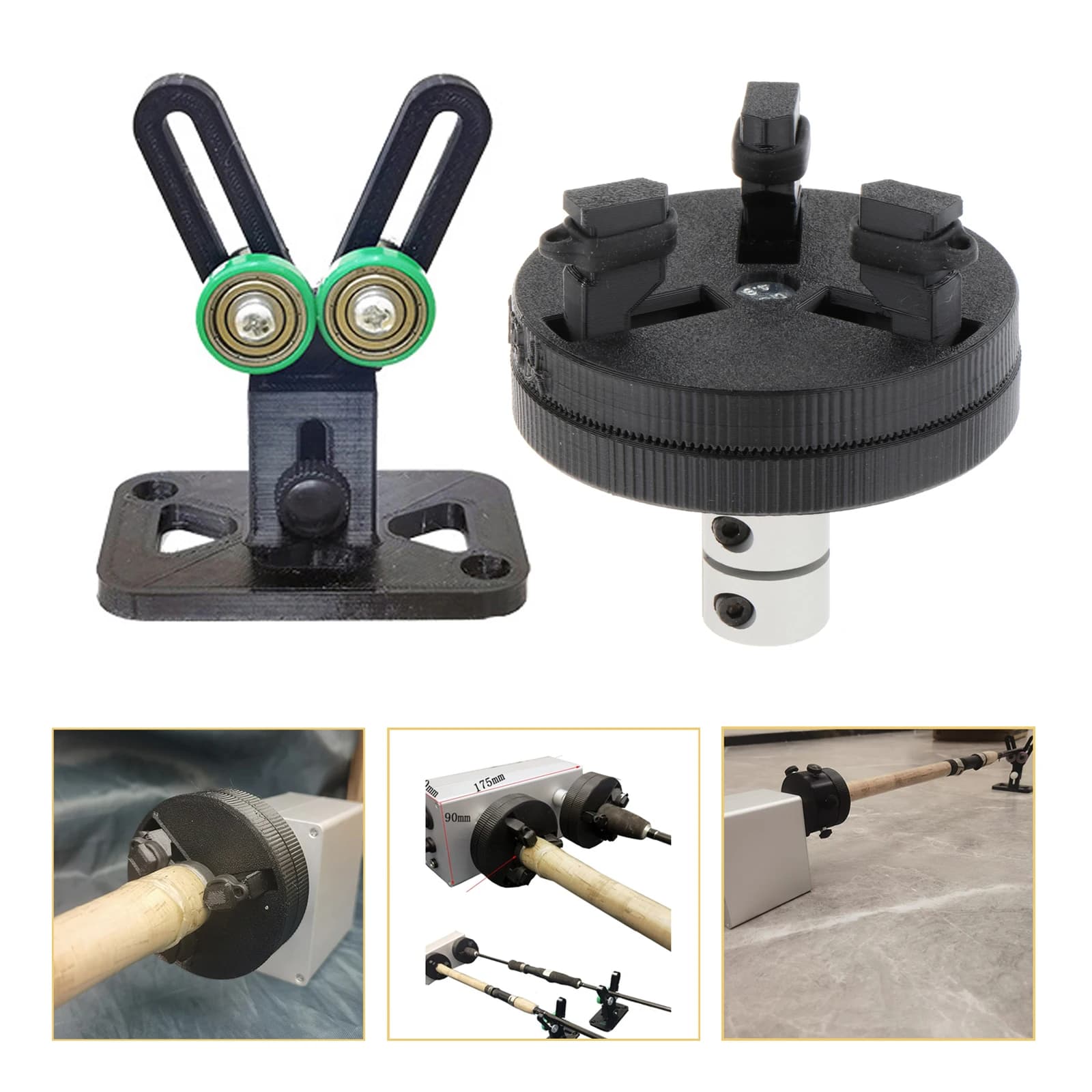 Fishing rod tool Epoxy paint Adjustable height 9,2-10,5 cm Fishing rod support Rotating gluing support with 3 griffe axle