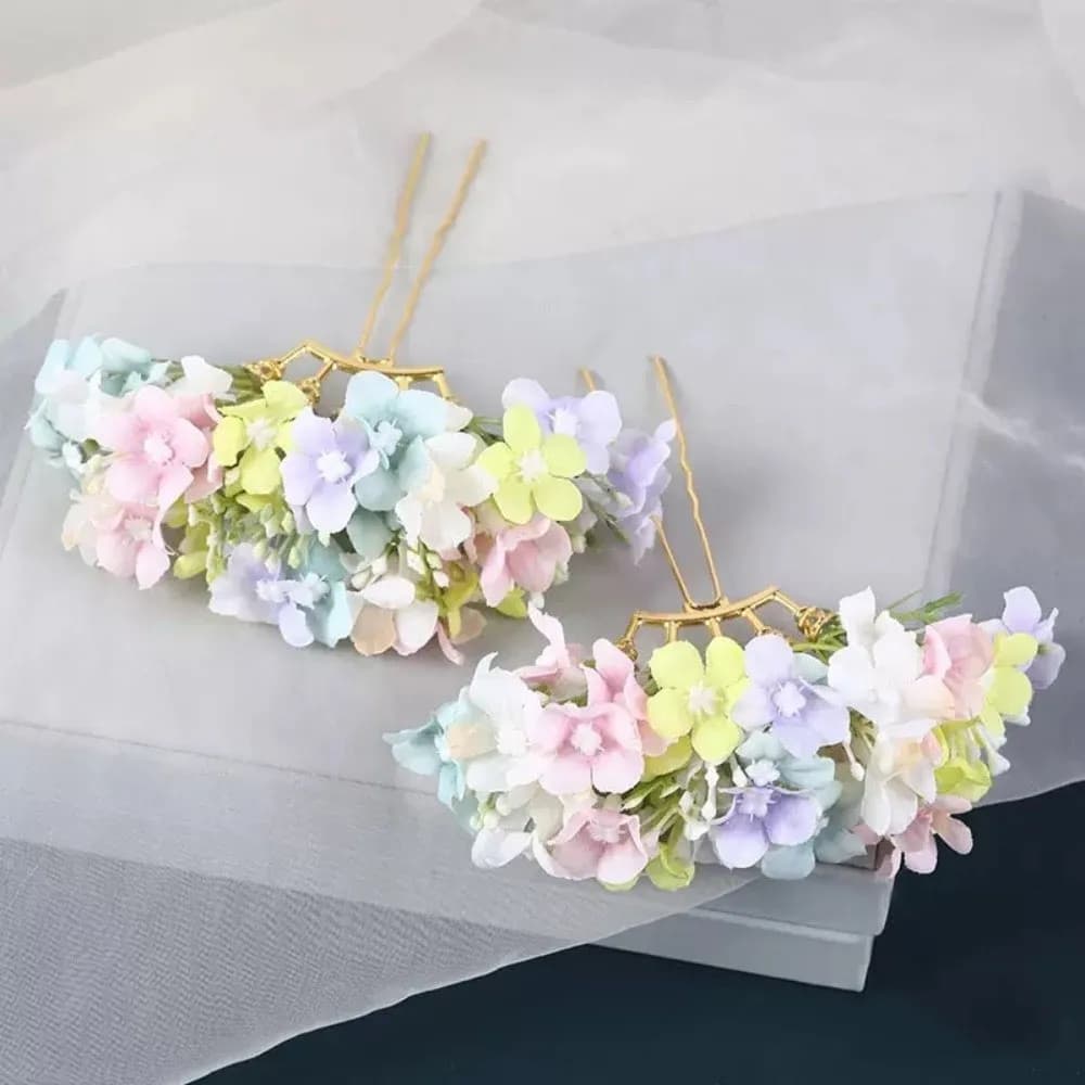 Headwear Colorful Flower Hair Stick Fairy Bohemian Thai Hair Fork Hairpin Simulation Flower Side Clip Bridesmaid