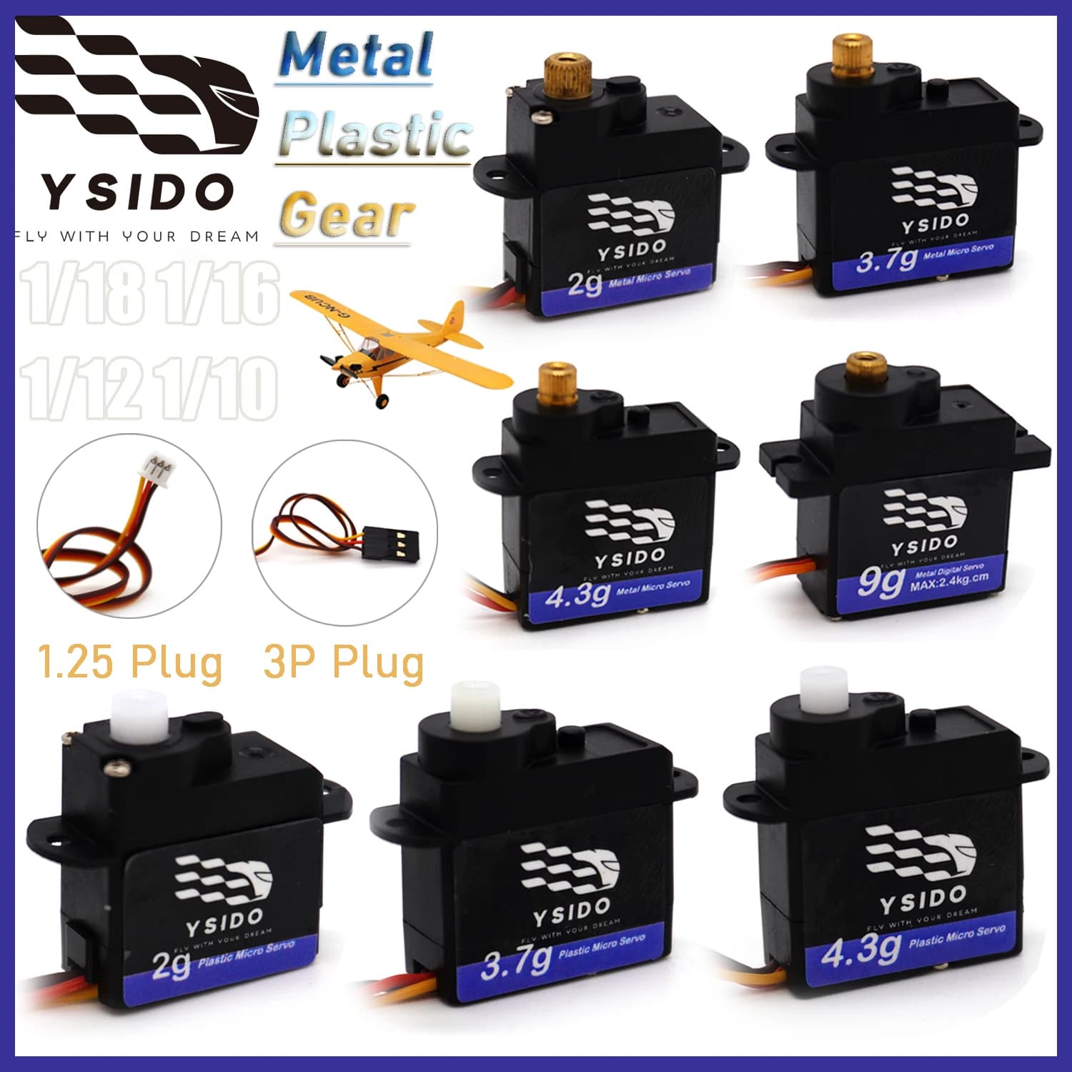 RC Micro Servo 2g/3.7g/4.3g/9g Servo 1.25/2.0mm Spina Dupont per 1/18 1/16 1/12 1/10 RC Mini Drone Aereo Elicottero ad Ala Fissa