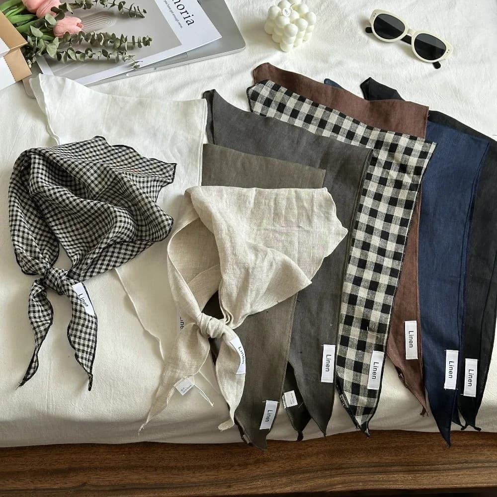 Mori Style Solid Color Linen Scarf Thin Fabric Comfortable Feel Headscarf Breathable Triangle Scarf Pastoral Style