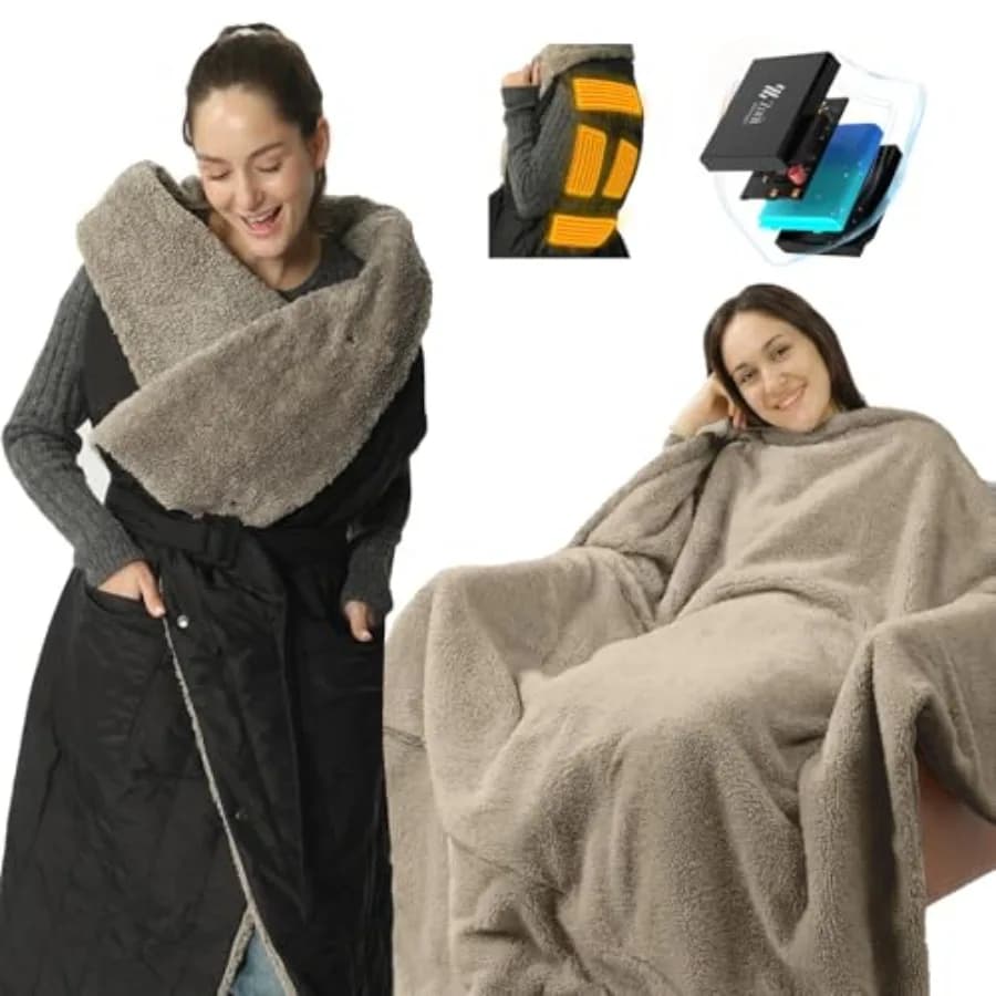 Coperta Elettrica Riscaldante Indossabile 2-in-1, Coperta Riscaldante Portatile Senza Fili, Sciarpa Riscaldante a Batteria Ricaricabile