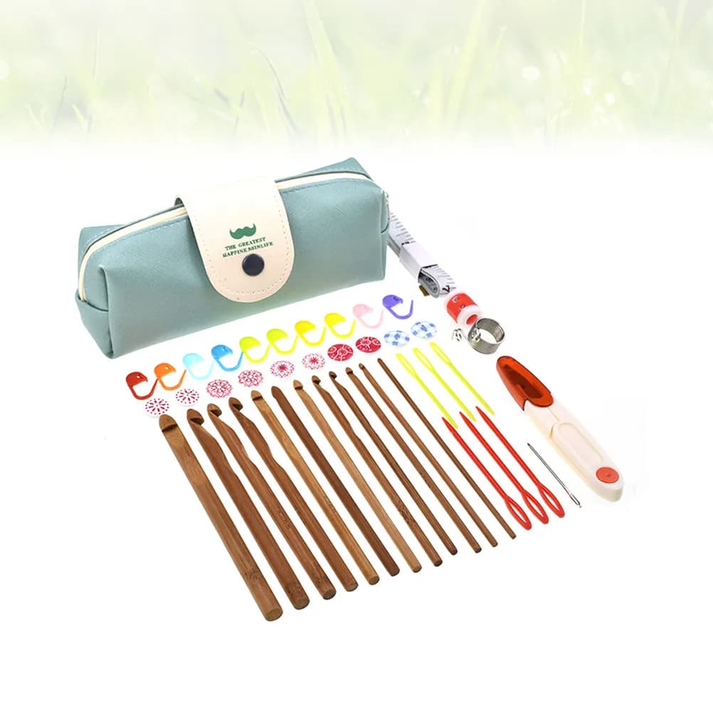 43Pcs Wooden Crochet Hook Set Comfortable Rubber Handles Marked Sizes Knitting Accessories for Home Crafters DIY Afghans Hats