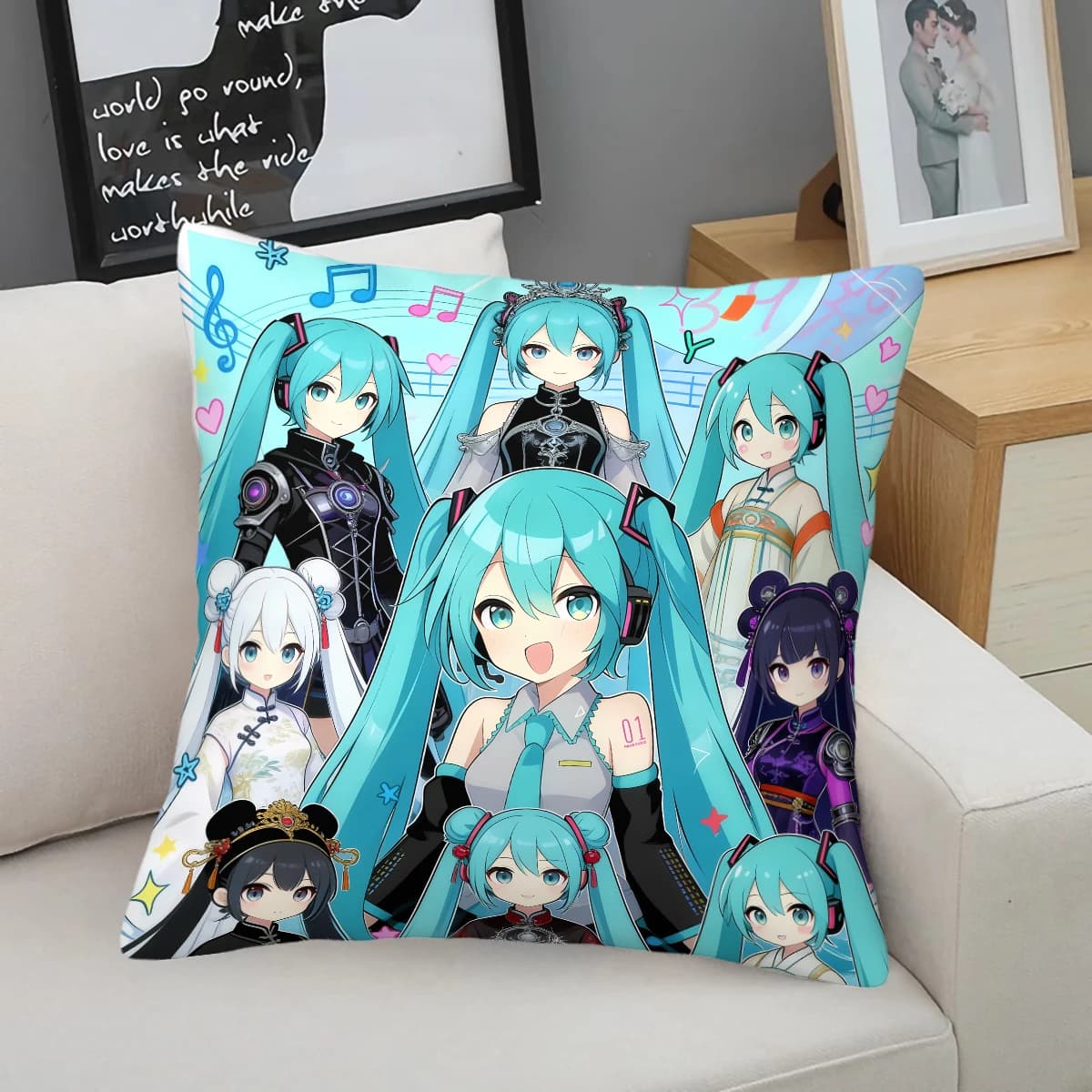 Cuscino Decorativo Hatsune Miku in Peluche Corto, Cuscino per Divano, Tappetino per Pisolino, Supporto Lombare per Ufficio, Decorazione Anime per la Casa