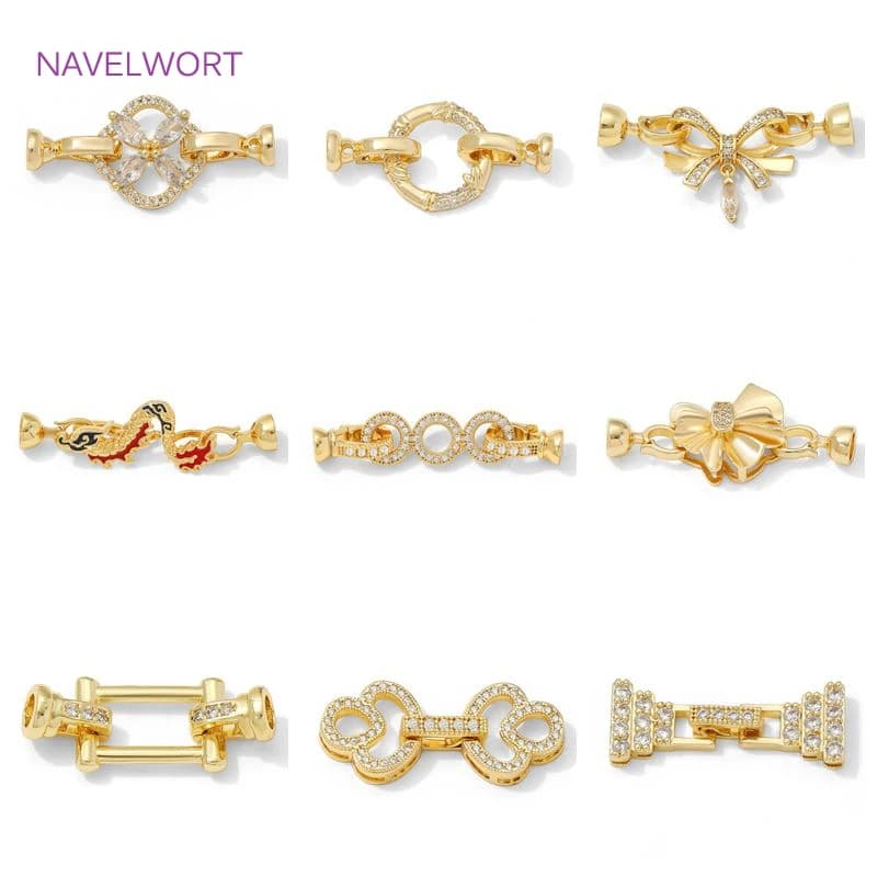 1/2 pieces of 14K gold plated pearl clasp, bracelet closures, with zircon connectors for jewelry, DIY jewellery components