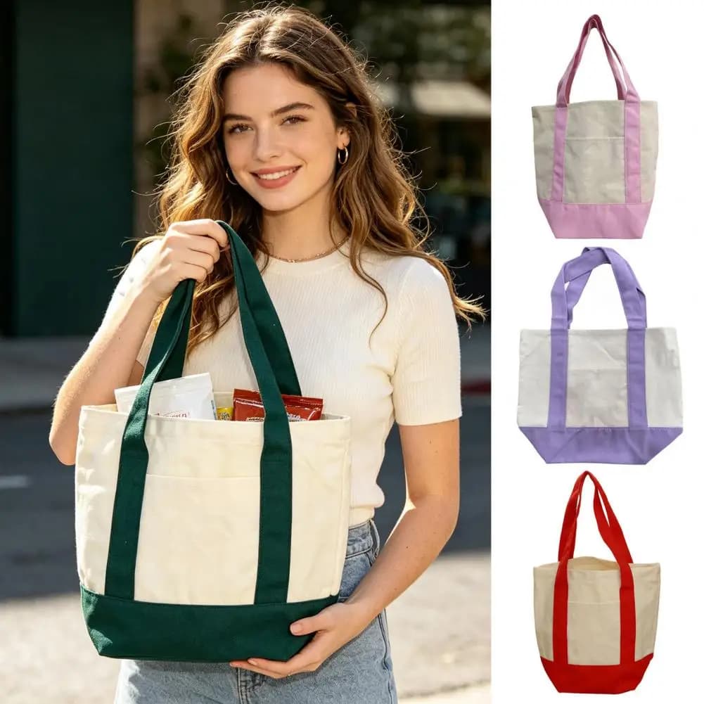 Canvas Tote Bag Lightweight Reusable Tote Machine Washable Handbag for Daily Essentials Small Groceries