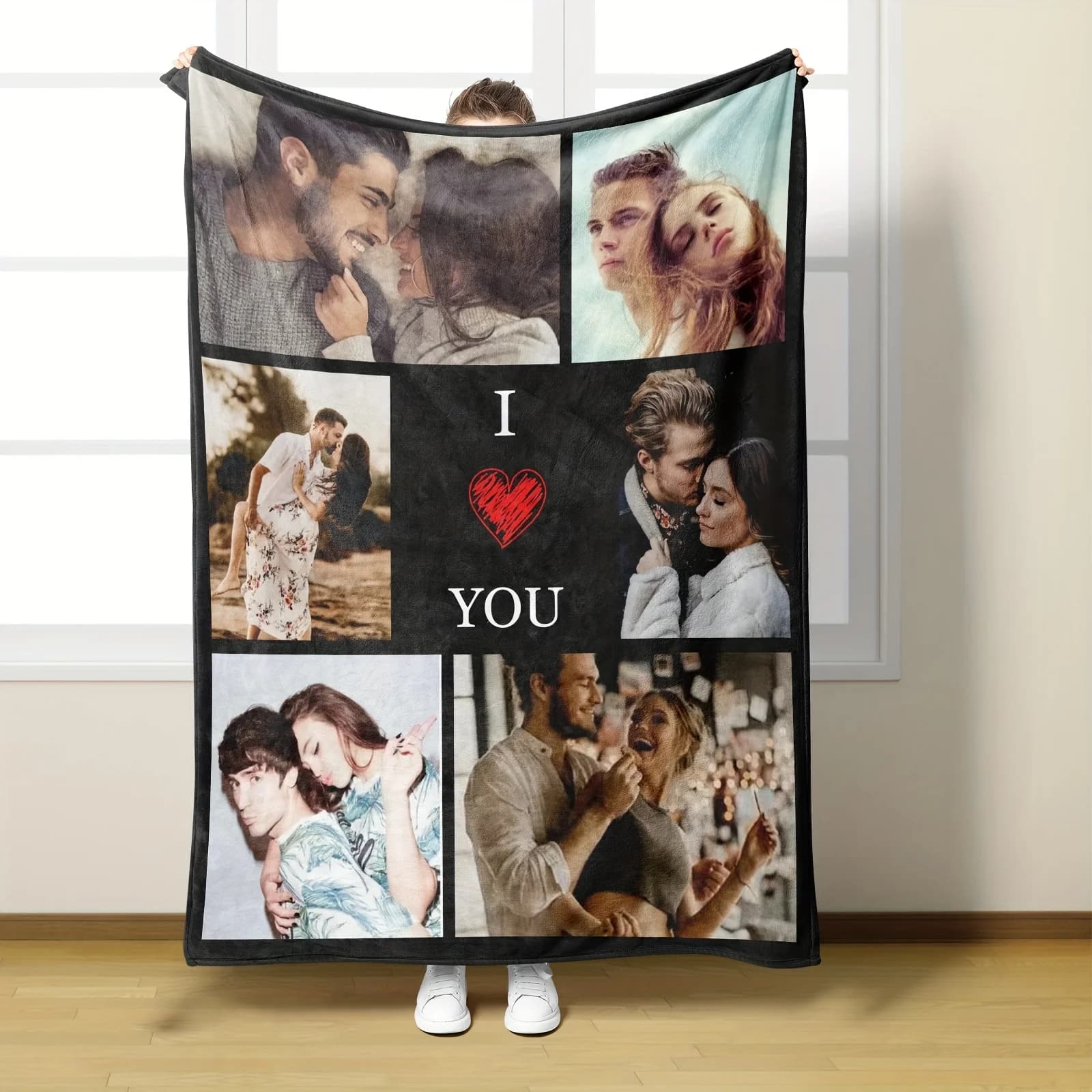 Coperta fotografica personalizzata Coperta personalizzata in flanella con foto di coppia di San Valentino, morbida e calda per tutte le stagioni, perfetta per il divano letto