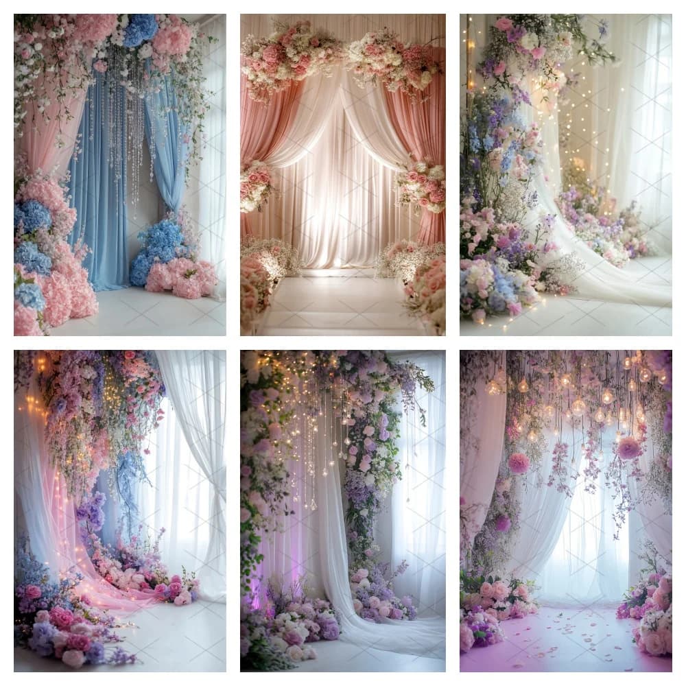 Romantico sfondo floreale rosa tende cabine fotografiche decorare addio al nubilato incanta matrimoni decorazioni per feste oggetti di scena