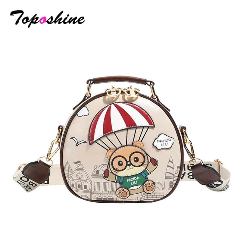Borsa Rotonda Toposhine Kawaii Panda Lili con Stampa Paracadute, Borsa a Tracolla da Donna con Cartone Animato Carino e Tracolla Staccabile per Uso Quotidiano