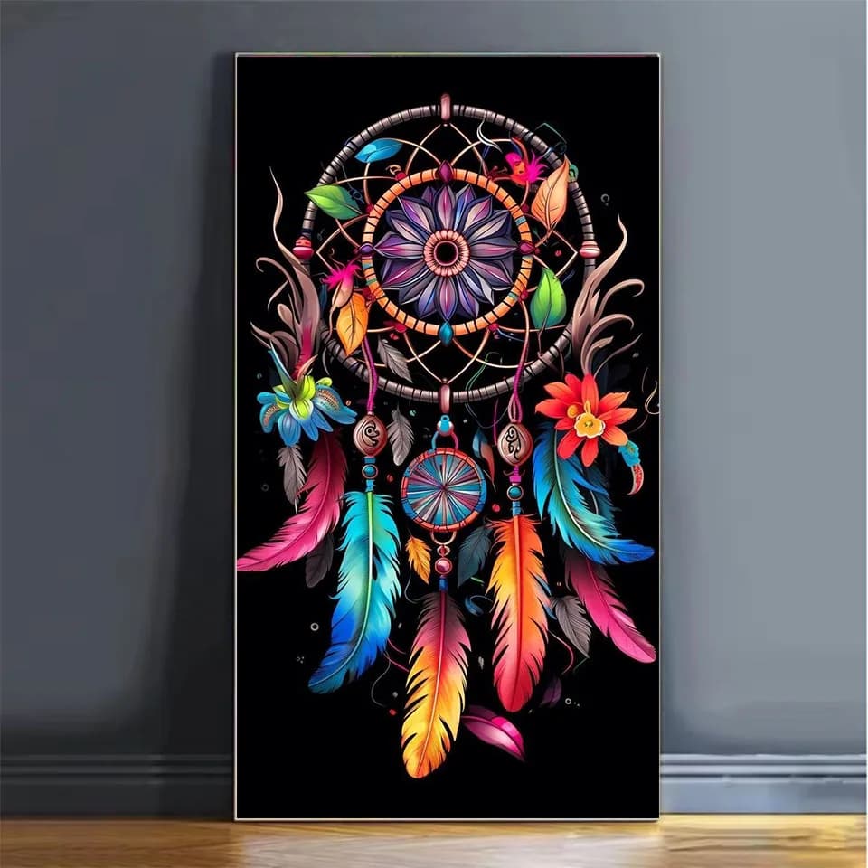 Diamond Painting Art DIY Colorful Dream Catcher Diamond Embroidery Kit wolf Round Rhinestone Cross Stitch Mosaic Wall Art Gift