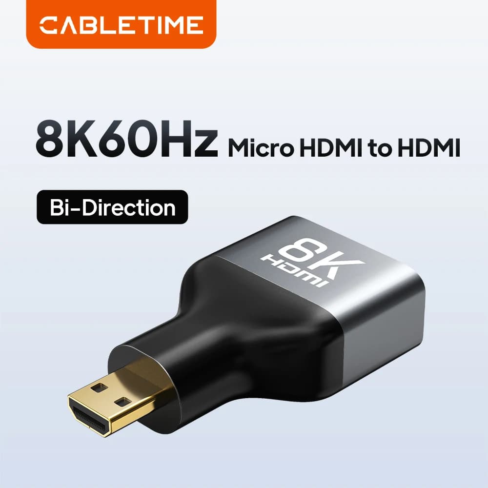 Adattatore CABLETIME da Micro HDMI a HDMI 8K, Convertitore Maschio-Femmina 4K 120Hz/144Hz per PS4/5 HDTV Laptop, Adattatore HDMI ad Alta Velocità