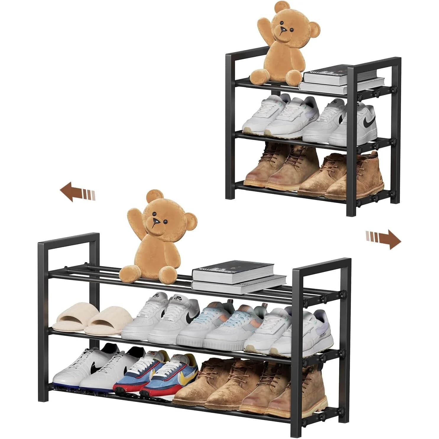 Scarpiera Espandibile a 3/4 Livelli, Organizzatore Regolabile per Scarpe, Scarpiera Autoportante in Metallo Resistente per Ingresso, Armadio, Porta (Nero)
