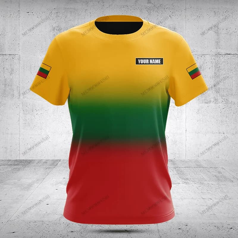 Custom Name Summer Casual Lithuania Flag Gradient Color Graphic T-shirts Men's Fashion Jersey Loose Oversized Short Sleeve Tops