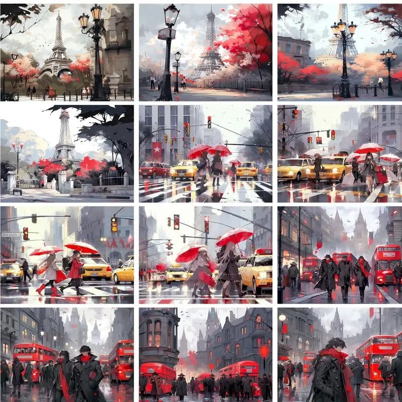 GATYZTORY Frame pittura fai da te con i numeri Wall Art Canvas Painting Paris Street pittura acrilica con i numeri Kit per la decorazione domestica