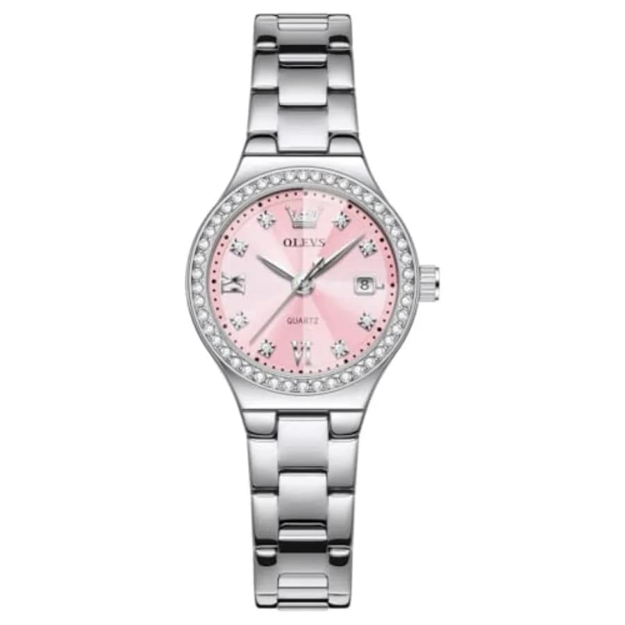 Orologio OLEVS da donna, orologio di lusso con diamanti per donna, orologi da donna per polso piccolo, in acciaio inossidabile, impermeabile, analogico, al quarzo, con data E