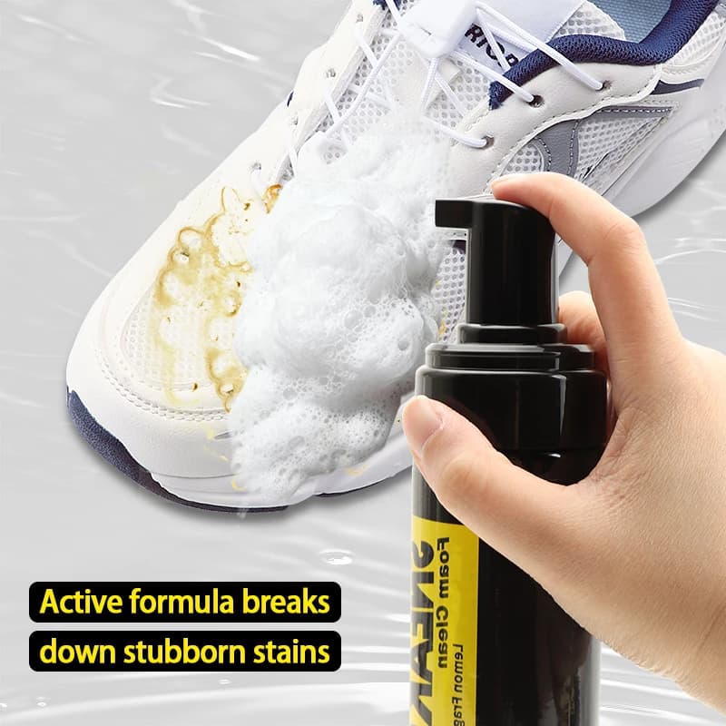 Set per Pulizia a Secco di Scarpe Bianche, 150ml Schiuma Senza Acqua per Pulire Sneaker con Spazzola e Panno, Kit Tutto in Uno per Scarpe