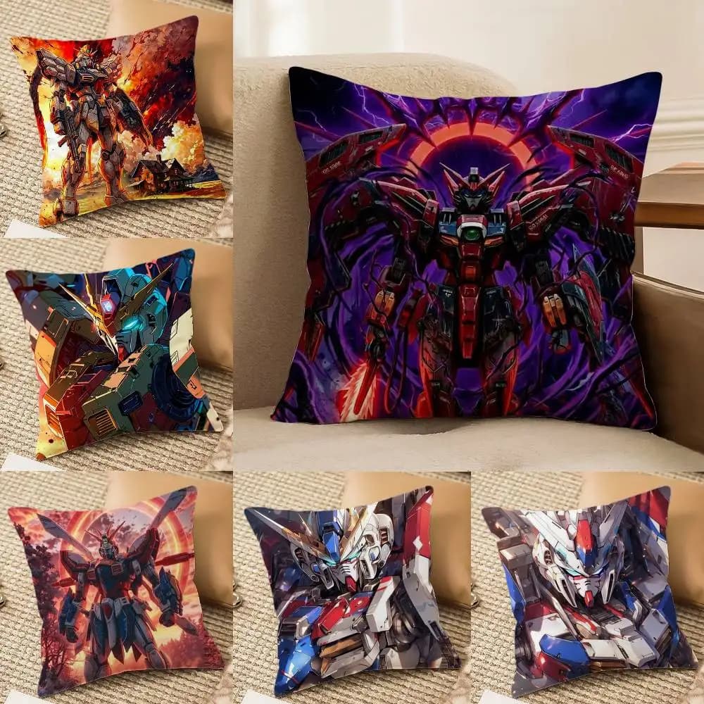 Mobile Suit Gundam Gundam F91 Anime Plush Pillow Cover Soft Short Plush Cushion Cover For Sofa Bedroom Home Decor Gift