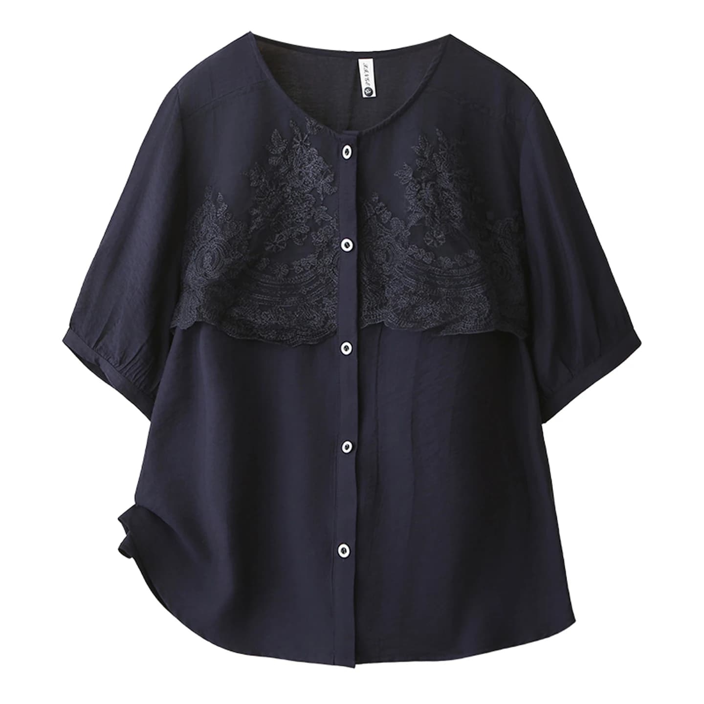 2026 Summer Plus Size Embroidery Spliced Open Blouse Round Neck Short Sleeve Elegant Daily Versatile Shirt Curvy Ladies 2620