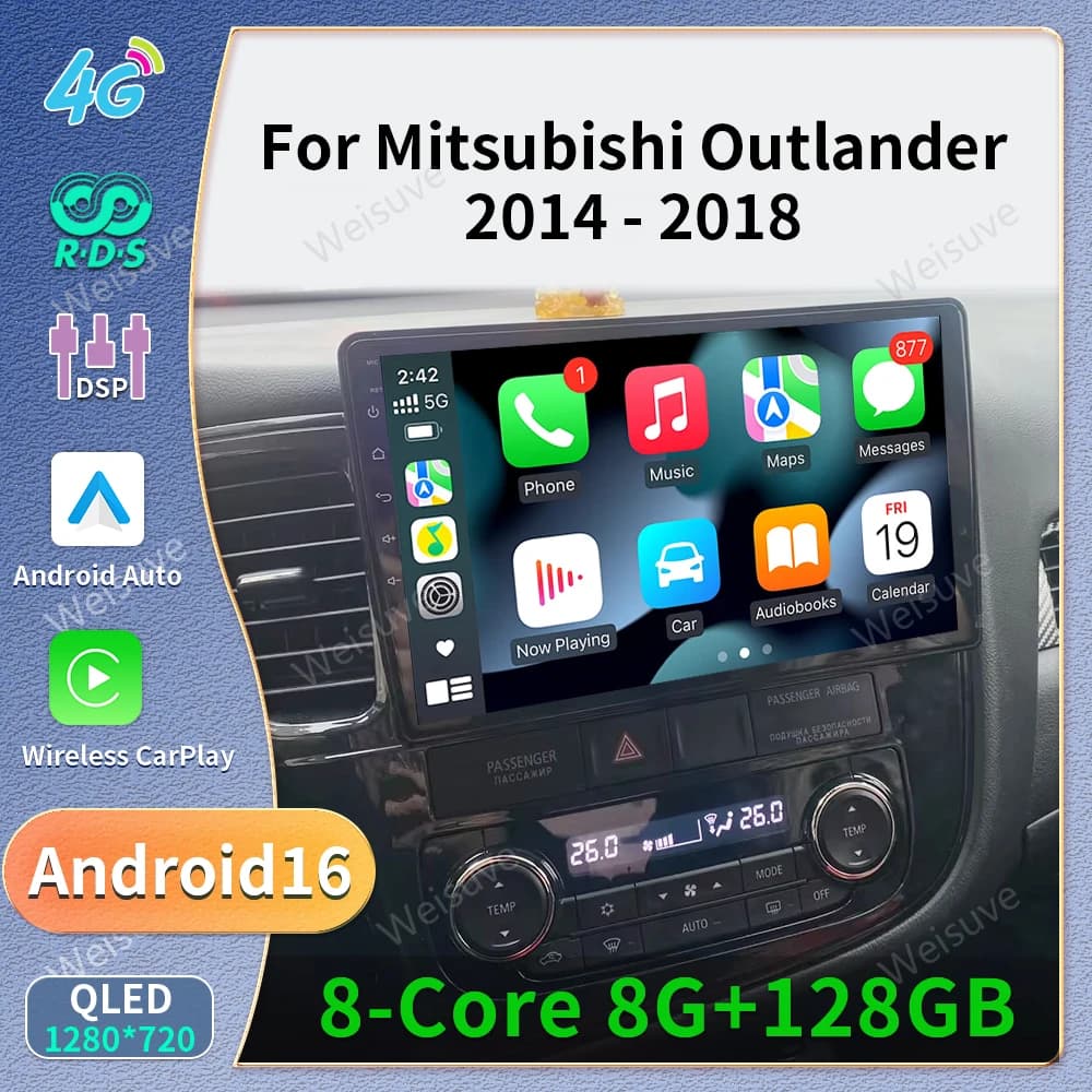 Android 16 For Mitsubishi Outlander 3 GF0W GG0W 2012-2018 Stereo Car Radio Multimedia Video Player GPS AI Voice CarPlay
