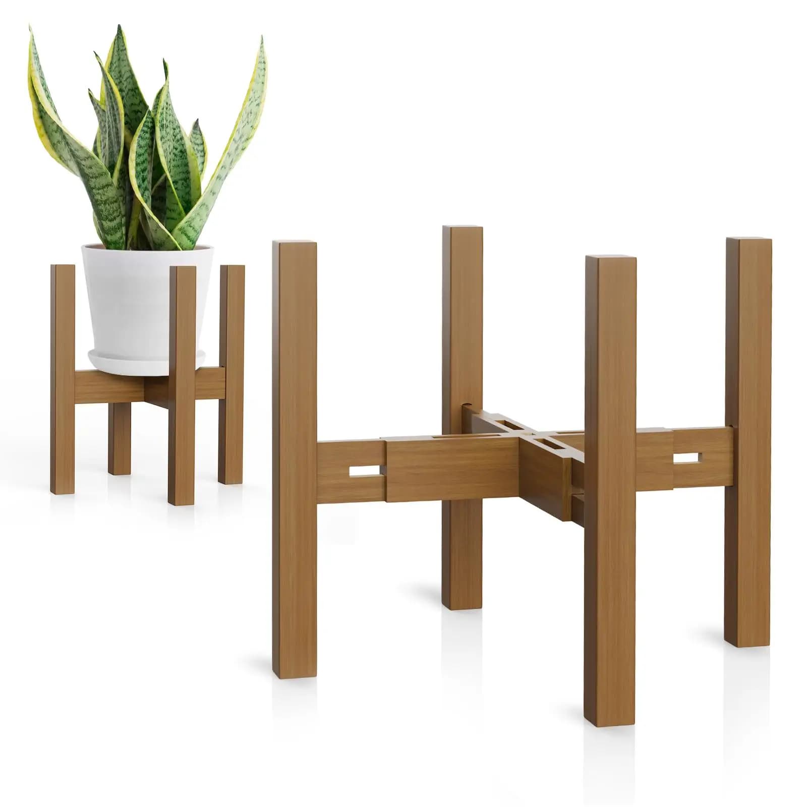 SZHLUX Adjustable Plant Stand Indoor, Modern Bamboo Plant Stand Mid Century Corner Plant Stands Stable Flower Stand for 8-12 Inches Plant Pot
