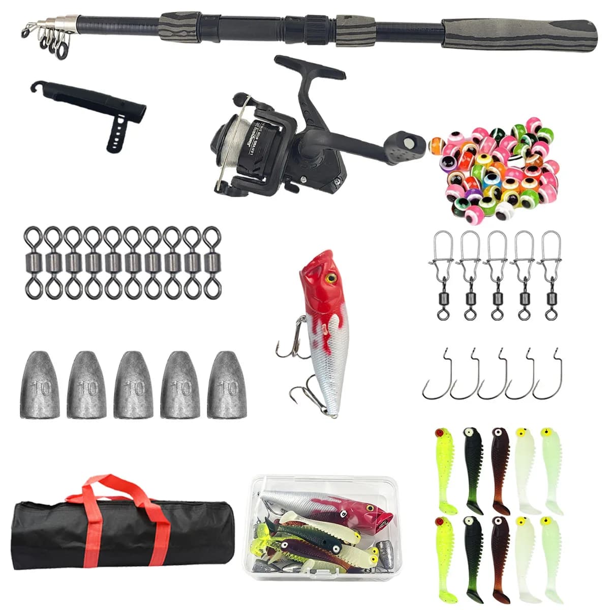Portable Telescopic Fishing Rod Kit 1.8m 3-Layer Fiberglass Spinning Reel Combo Travel Fishing Set Tackle Box Lures Hooks