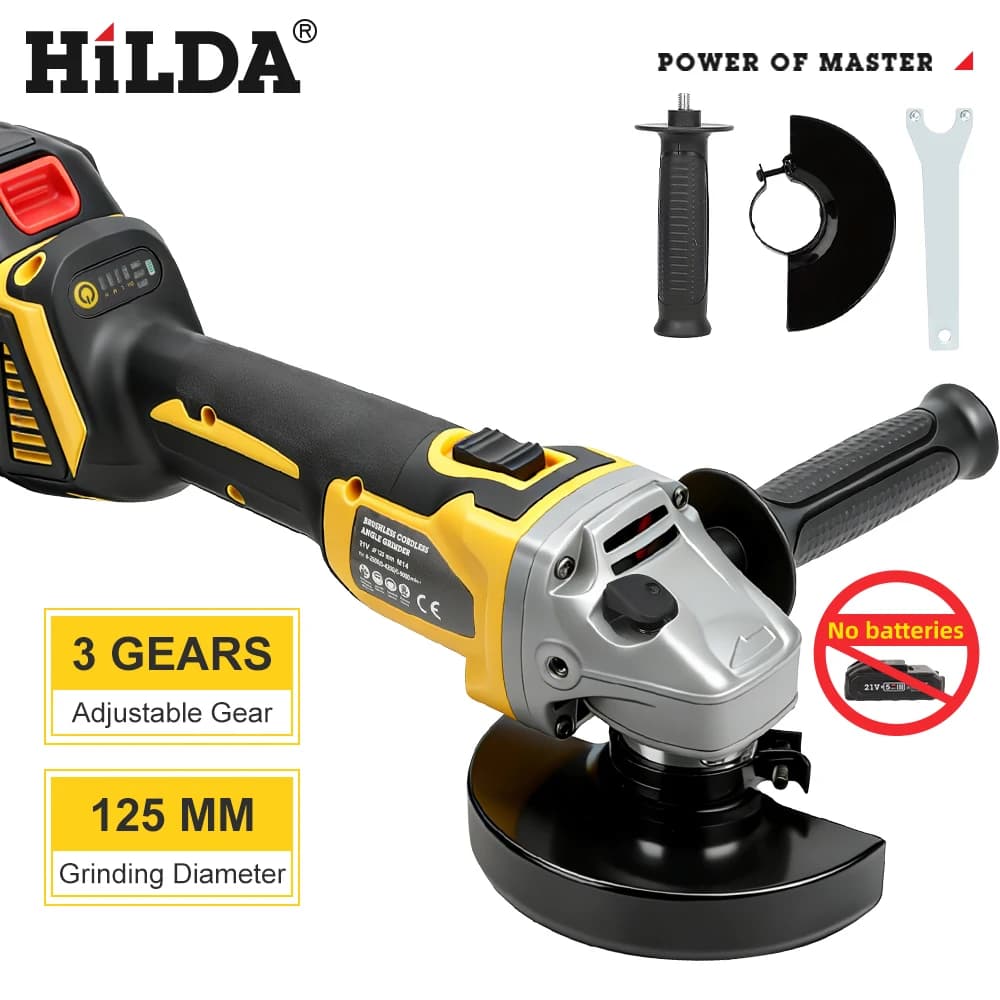 HILDA Electric Angle Grinder Handheld Cordless Portable Electric Polishing Grinding Cutting Machine For Makita Battery