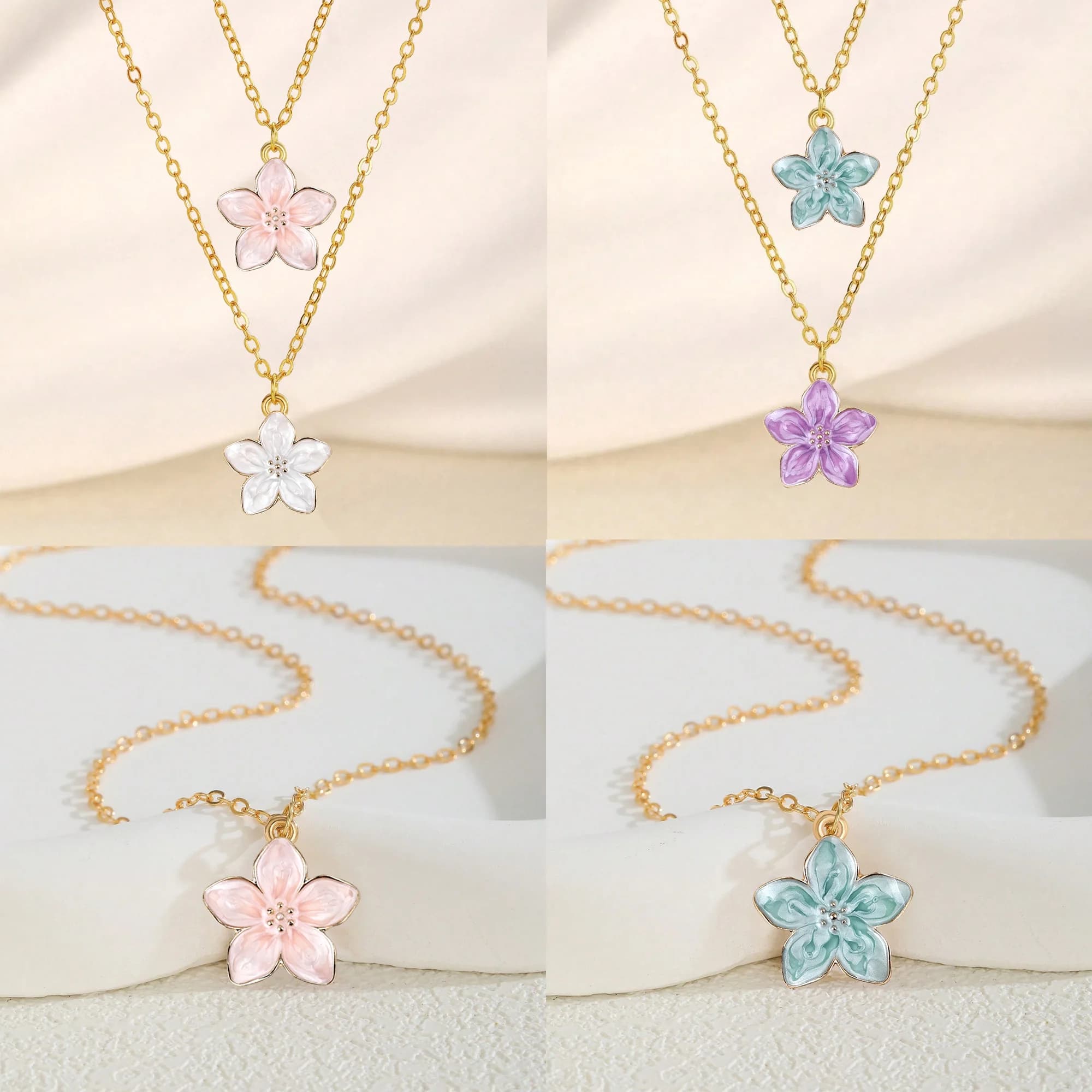 Nuova collana con ciondolo fiore di trifoglio giapponese coreano fiore di ciliegio per le donne Collana regalo squisita versatile fresca