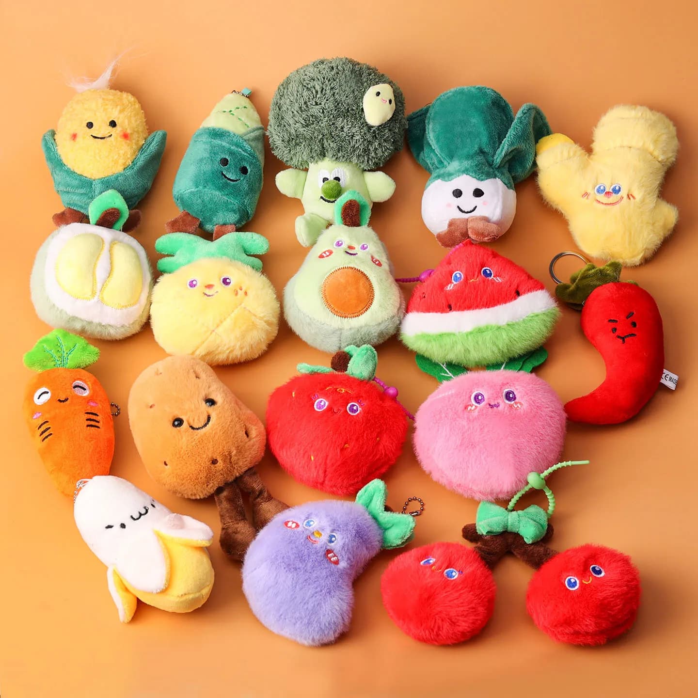 Creative vegetables, funny expressions, scallions, ginger, garlic, fruits, plants, plush pendants, keychains, doll machines