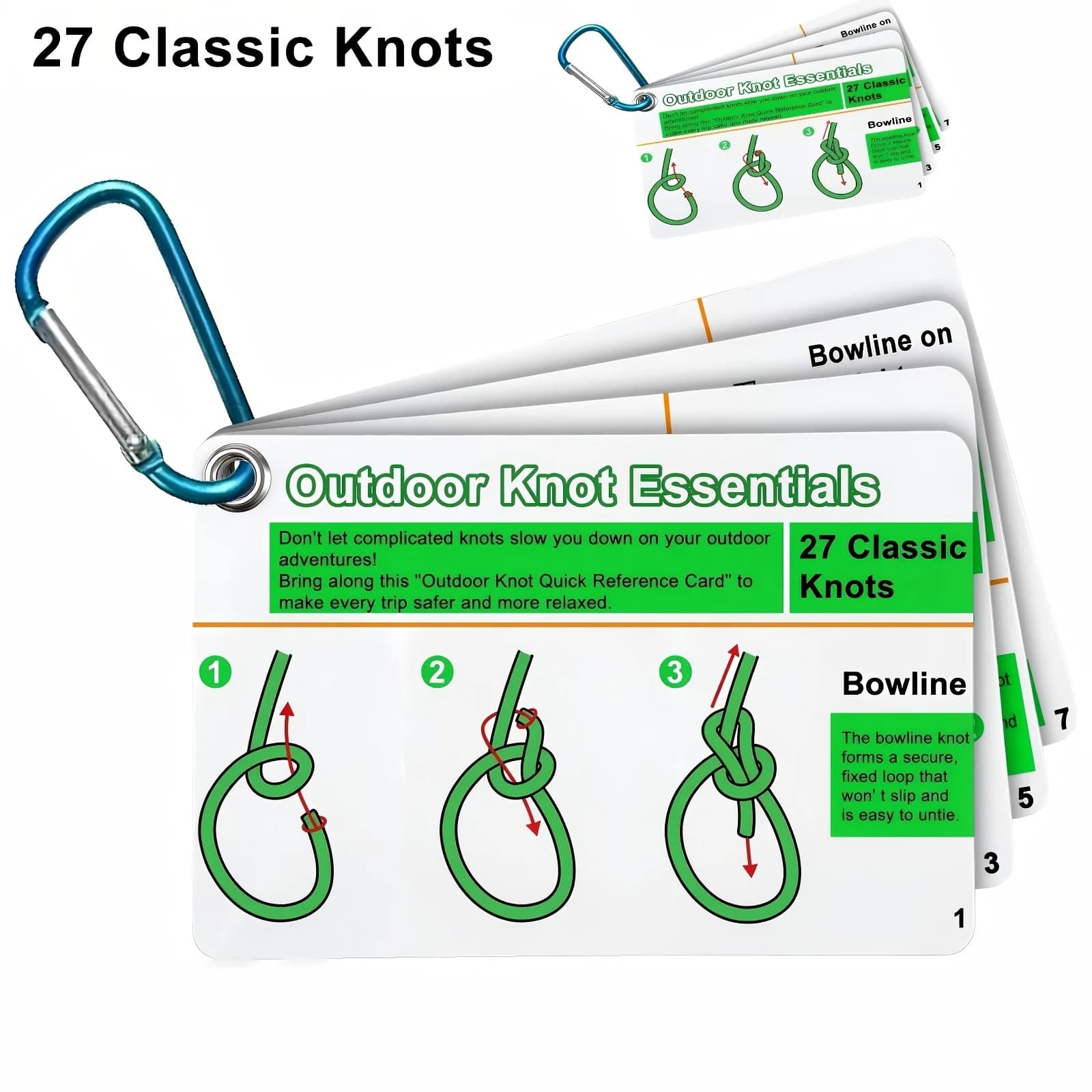 Outdoor Knots Pocket Guide Waterproof Cards Mini Carabiner Rope Knots Camping Backpacking Bushcraft Outdoor Survival Adventure