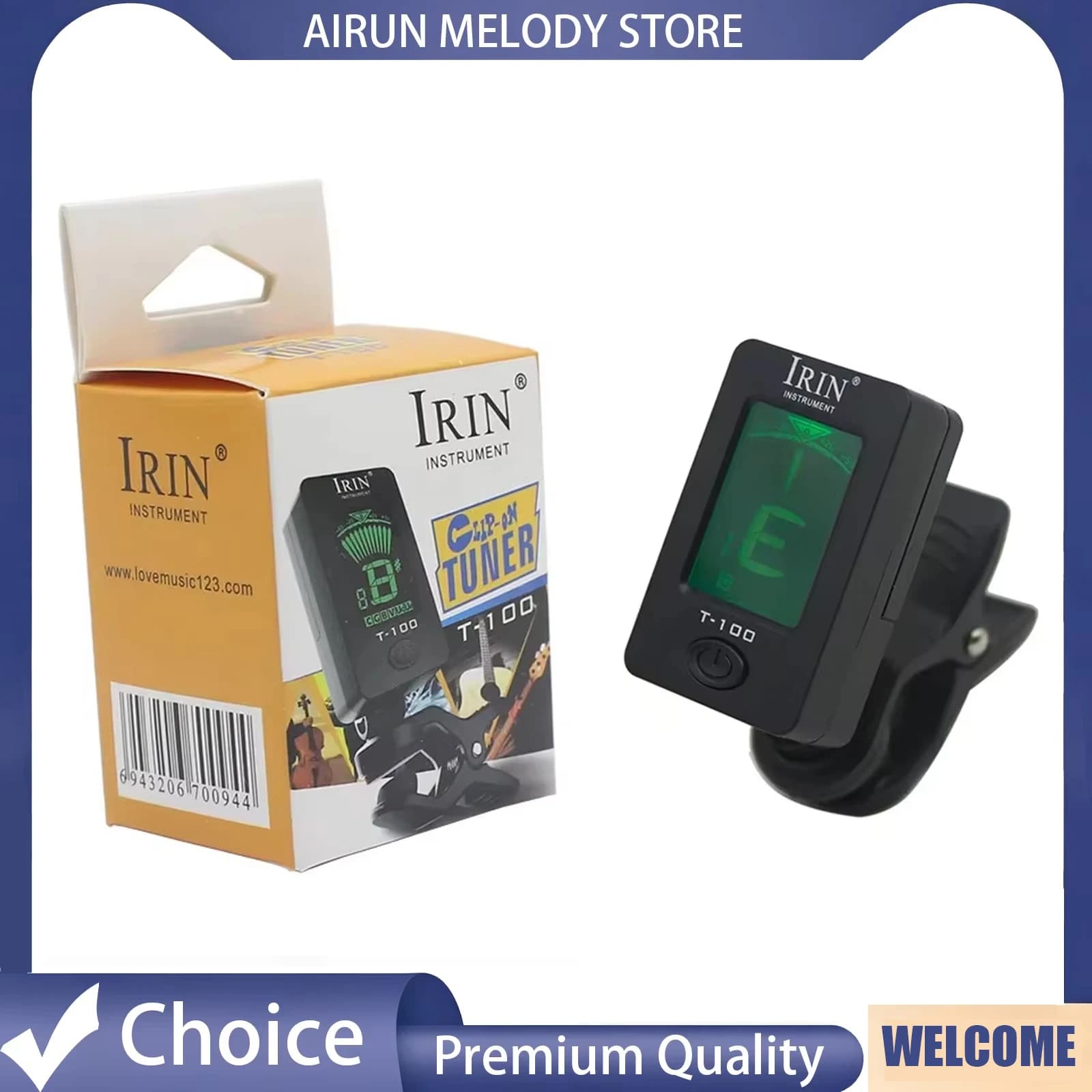 IRIN Accordatore per chitarra T-100 Accordatore digitale clip-on per chitarra Ukulele Basso Violino Violoncello Universale Girevole a 360 gradi Sensibile