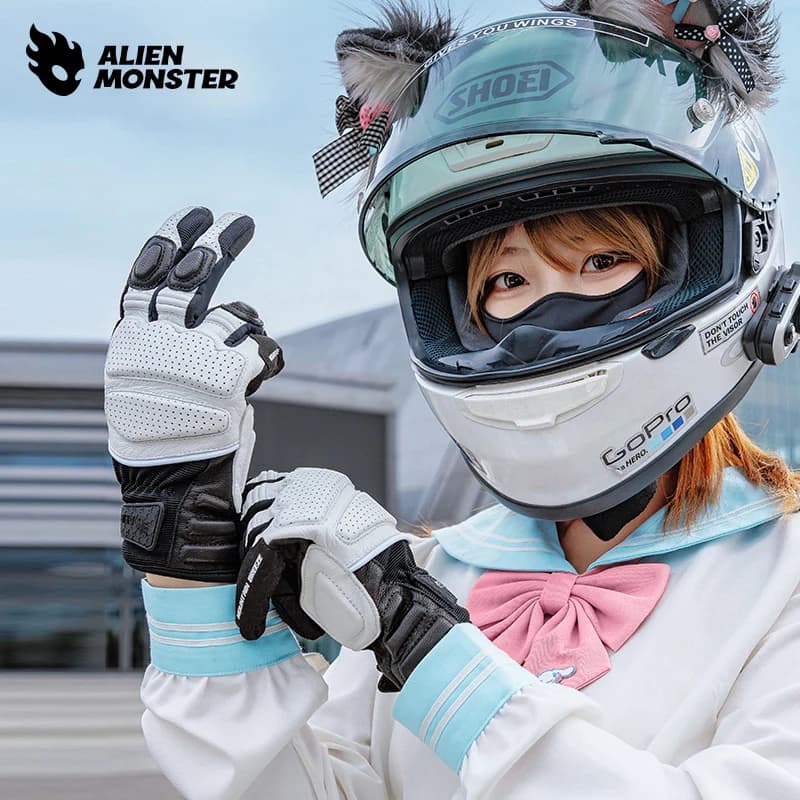 Guanti da moto in pelle traforati estivi traspiranti touch screen antiscivolo Guanti da ciclismo per moto Protezione per dita intere