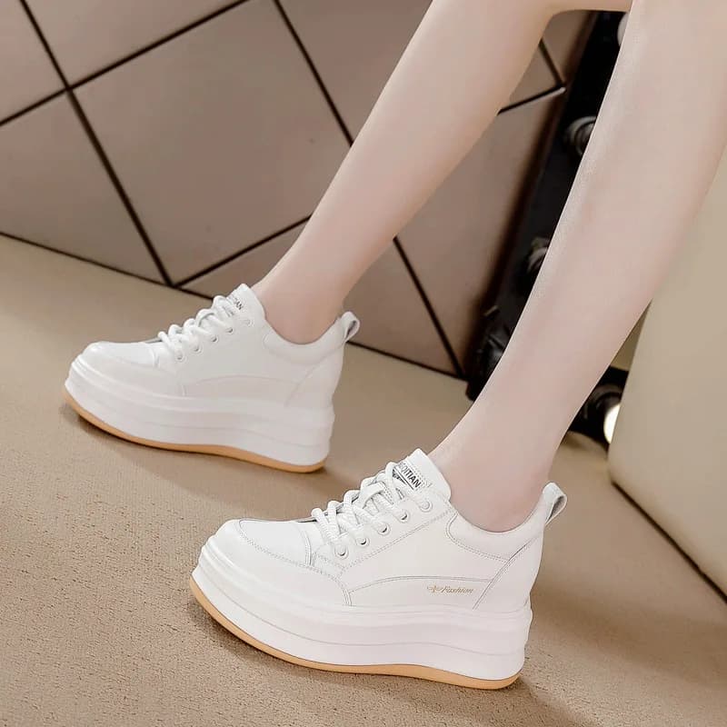 2026 8cm Platform Sneakers for Women Casual Shoes White Shoes Chunky Sneakers Genuine Leather Women Walking Shoes Autumn