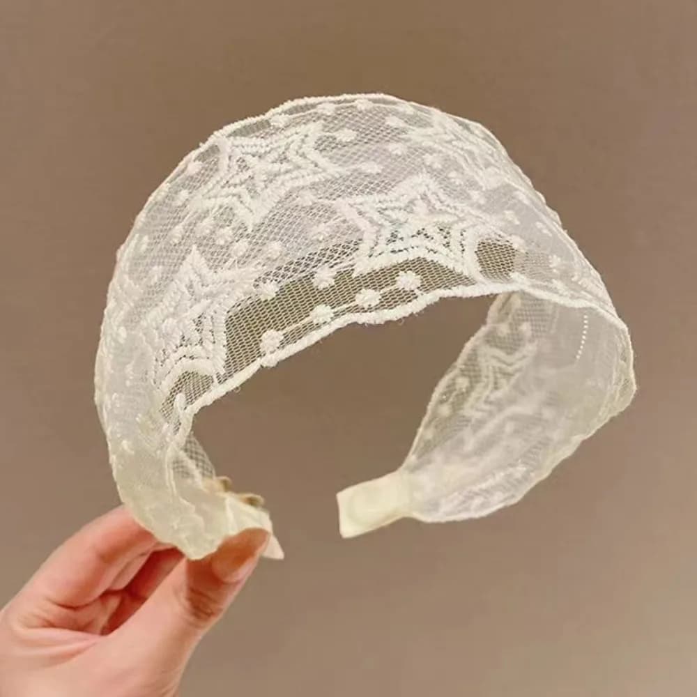 All-match Korean Style Embroidery Lace Headband Bowknot Wide Edges Bow Hair Band Fairy Star Mesh Hair Hoop Headdress