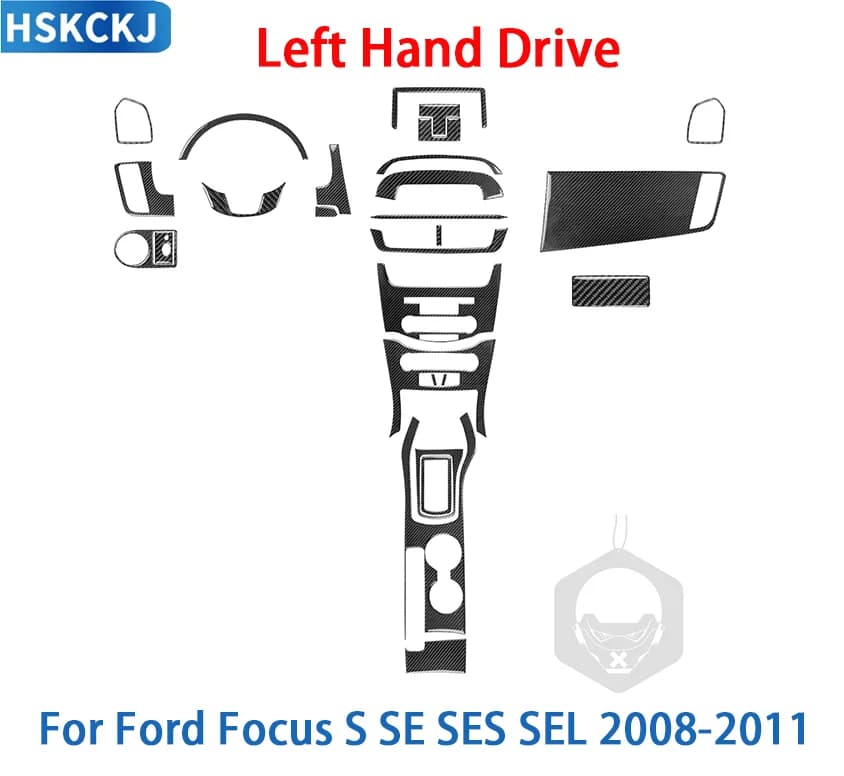 Kit in Fibra di Carbonio per Ford Focus S SE SES SEL 2008-2011: Volante, Pannello di Controllo, Finiture Porte, Luce di Lettura, Accessori e Adesivi
