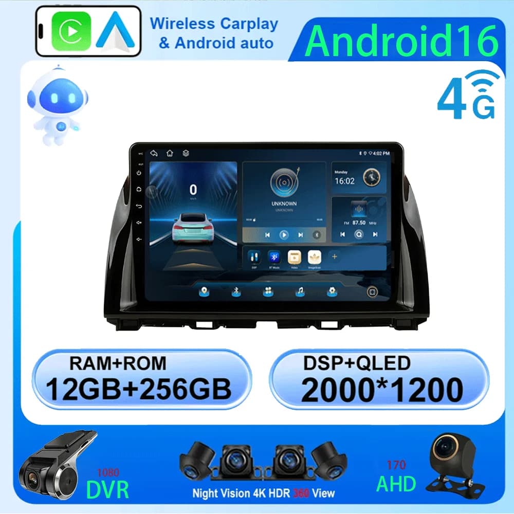 Lettore video Android 16 da 10.1 pollici, sistema multimediale per auto per Mazda CX5 CX-5 2012-2016, autoradio con GPS, navigazione stereo 2din, HeadUnit 4G